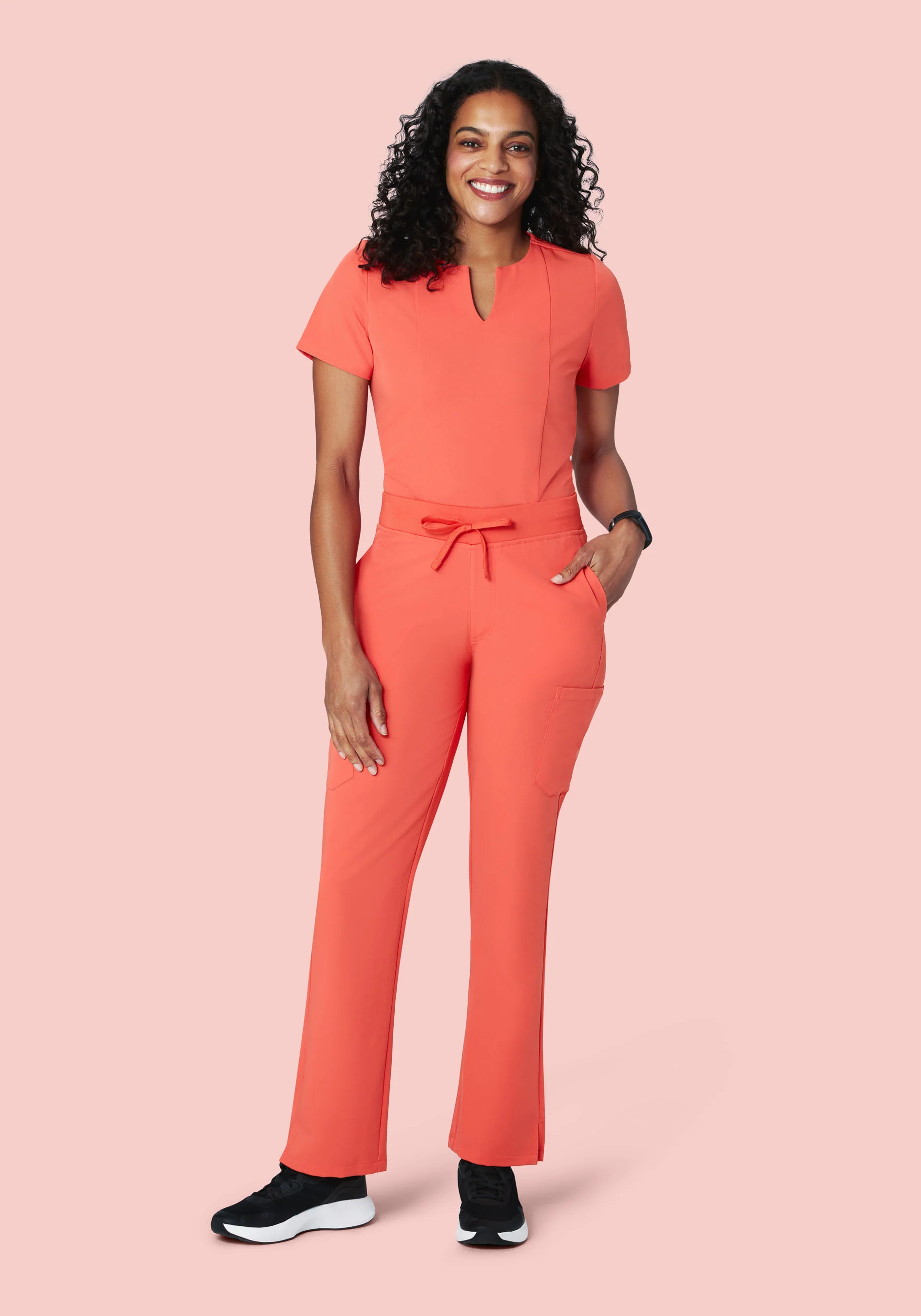 5 Pocket Notch Neck Top Coral - Image 3