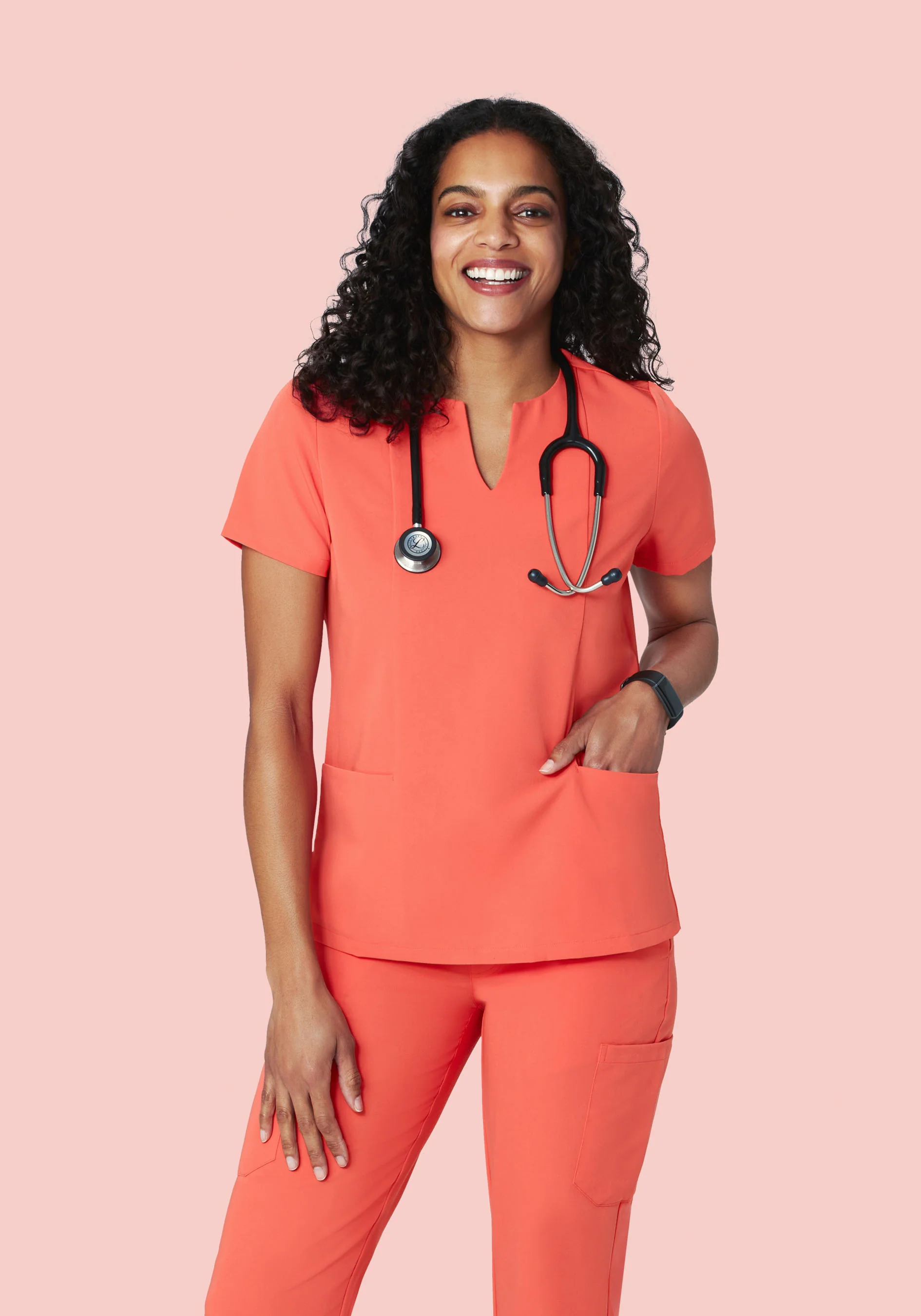 5 Pocket Notch Neck Top Coral - Image 4