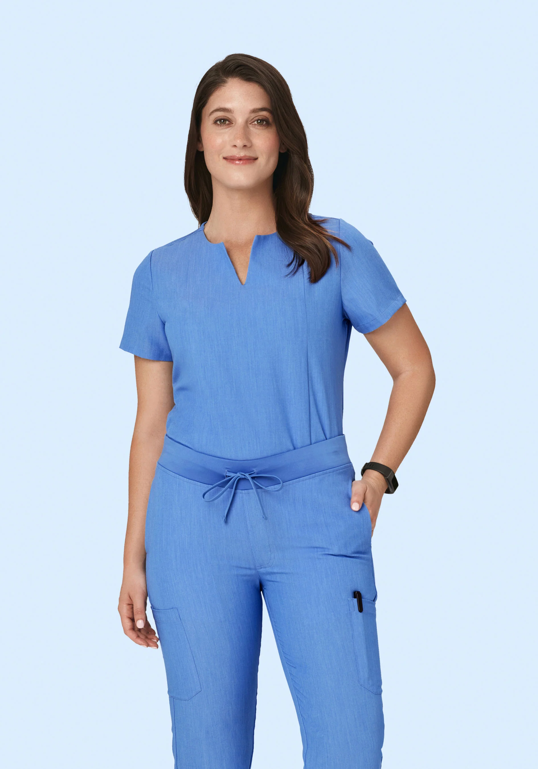 5 Pocket Notch Neck Top Heather Blue - Image 2