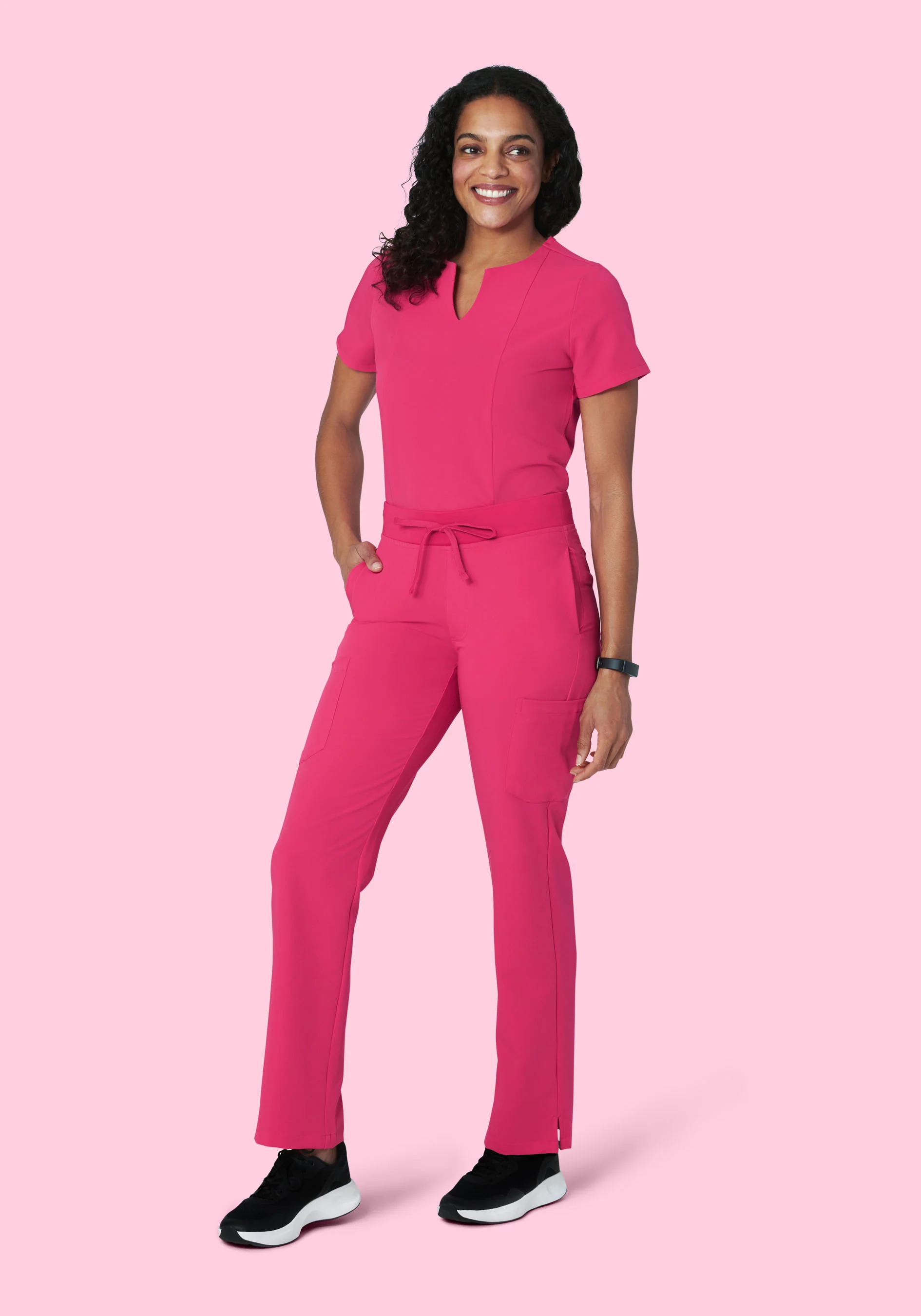 5 Pocket Notch Neck Top Hot Pink - Image 3