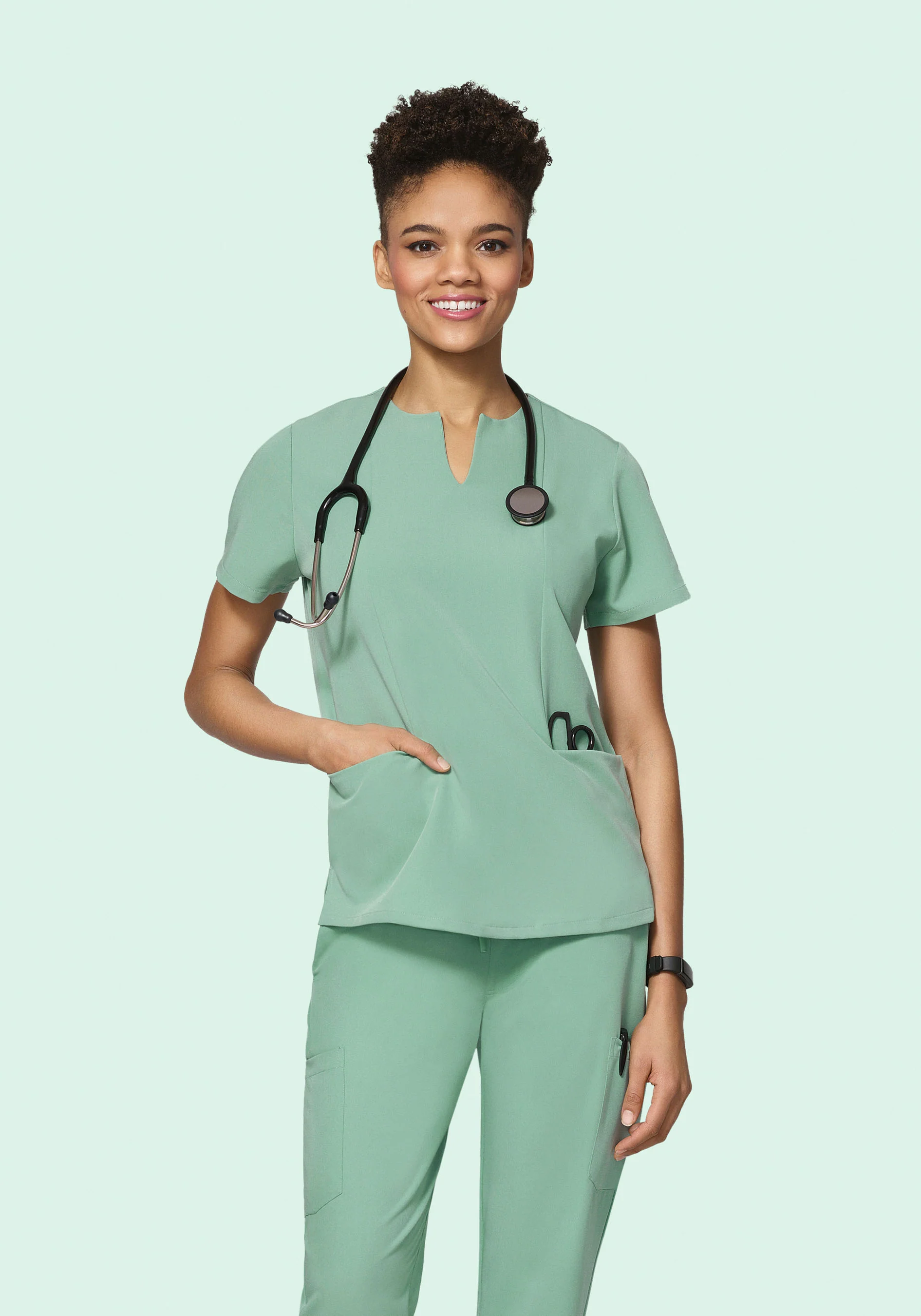 5 Pocket Notch Neck Top Jade