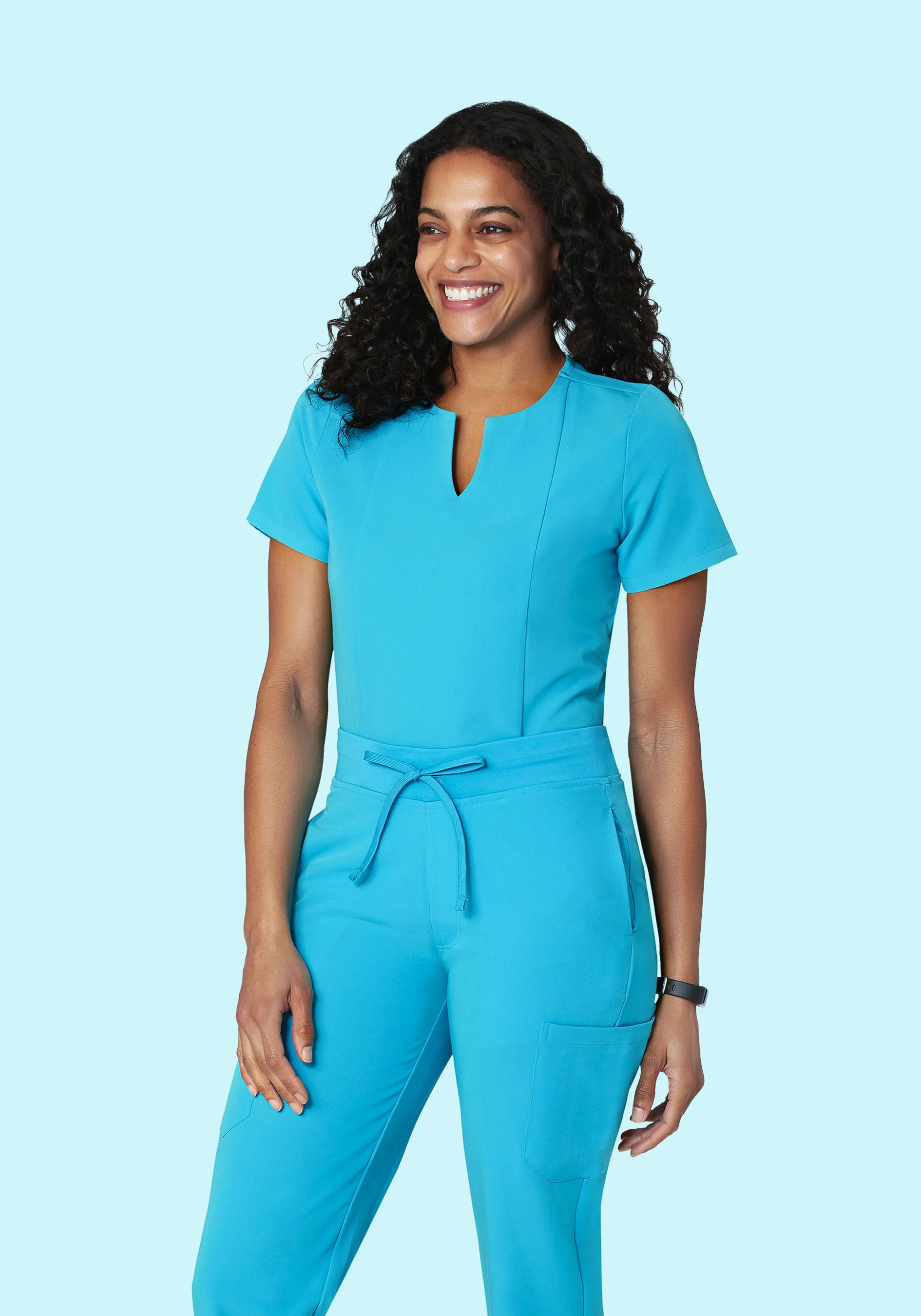 5 Pocket Notch Neck Top Pacific Blue - Image 2