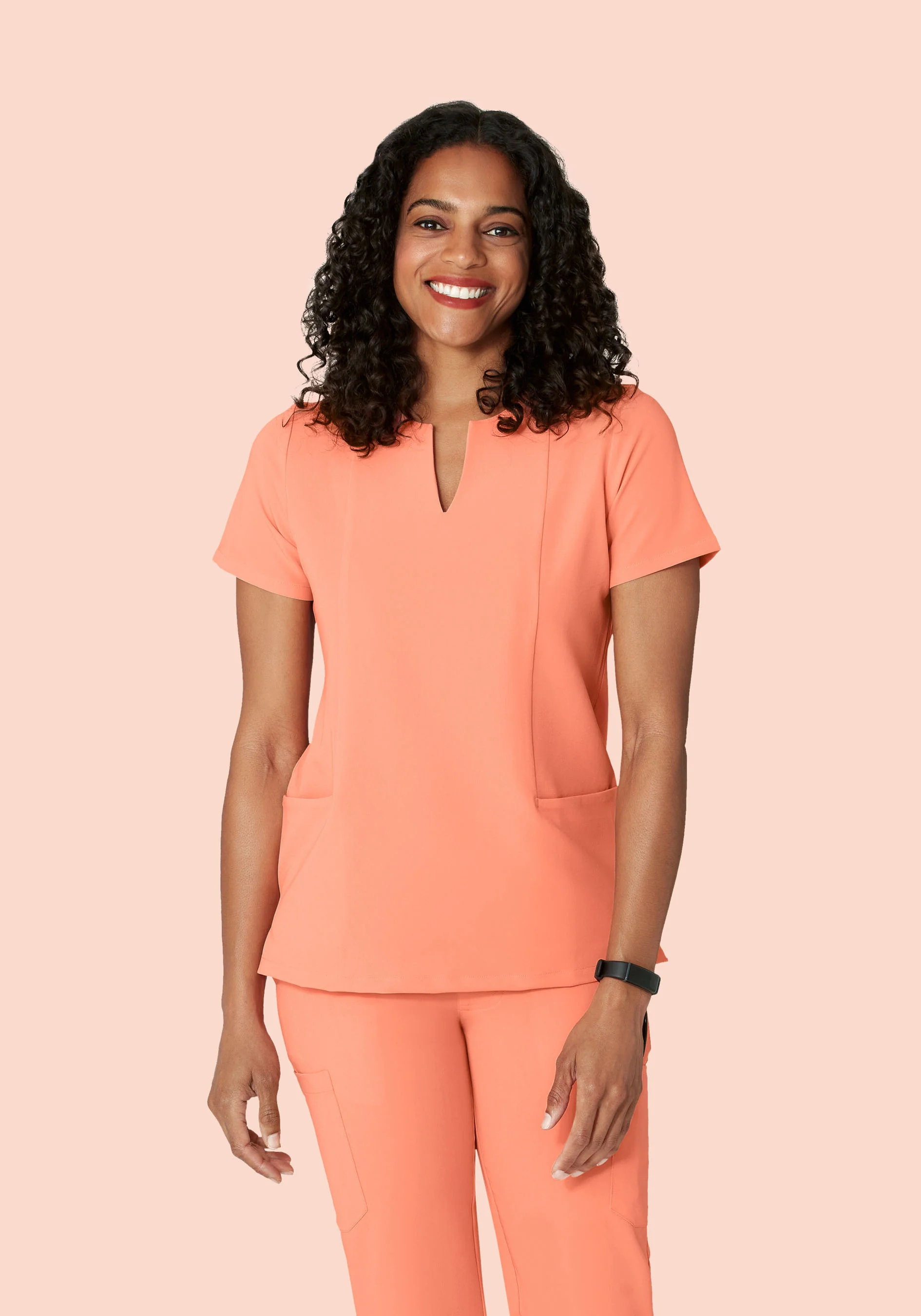 5 Pocket Notch Neck Top Peach