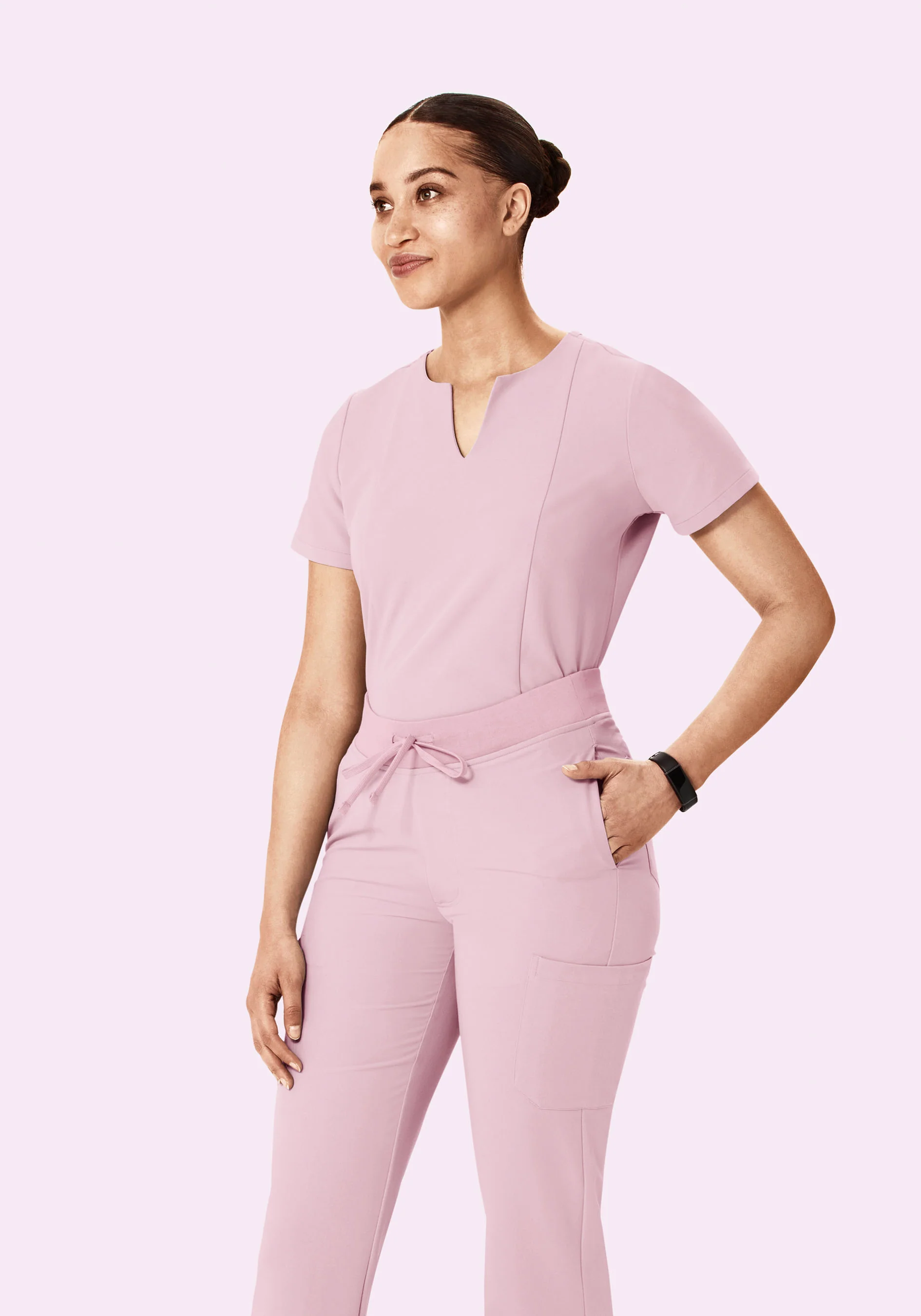 5 Pocket Notch Neck Top Pink Pearl - Image 2