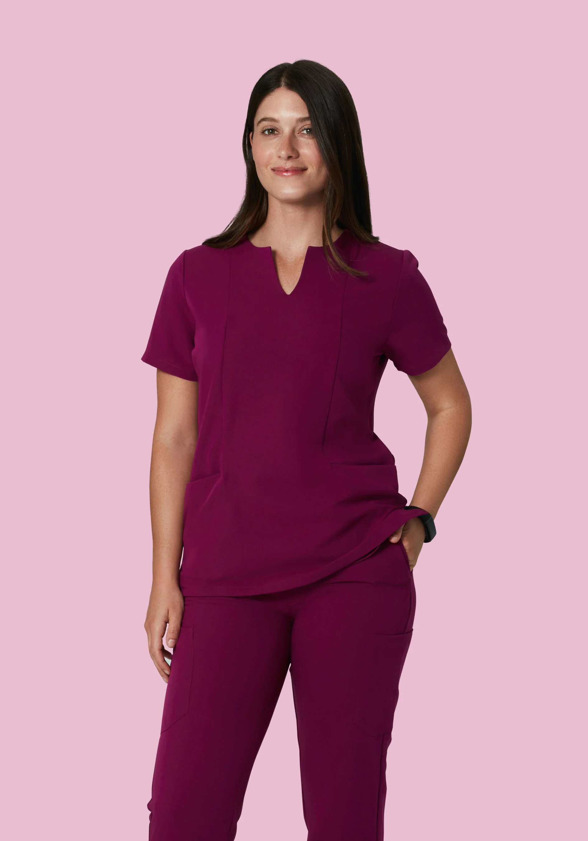 5 Pocket Notch Neck Top Sangria