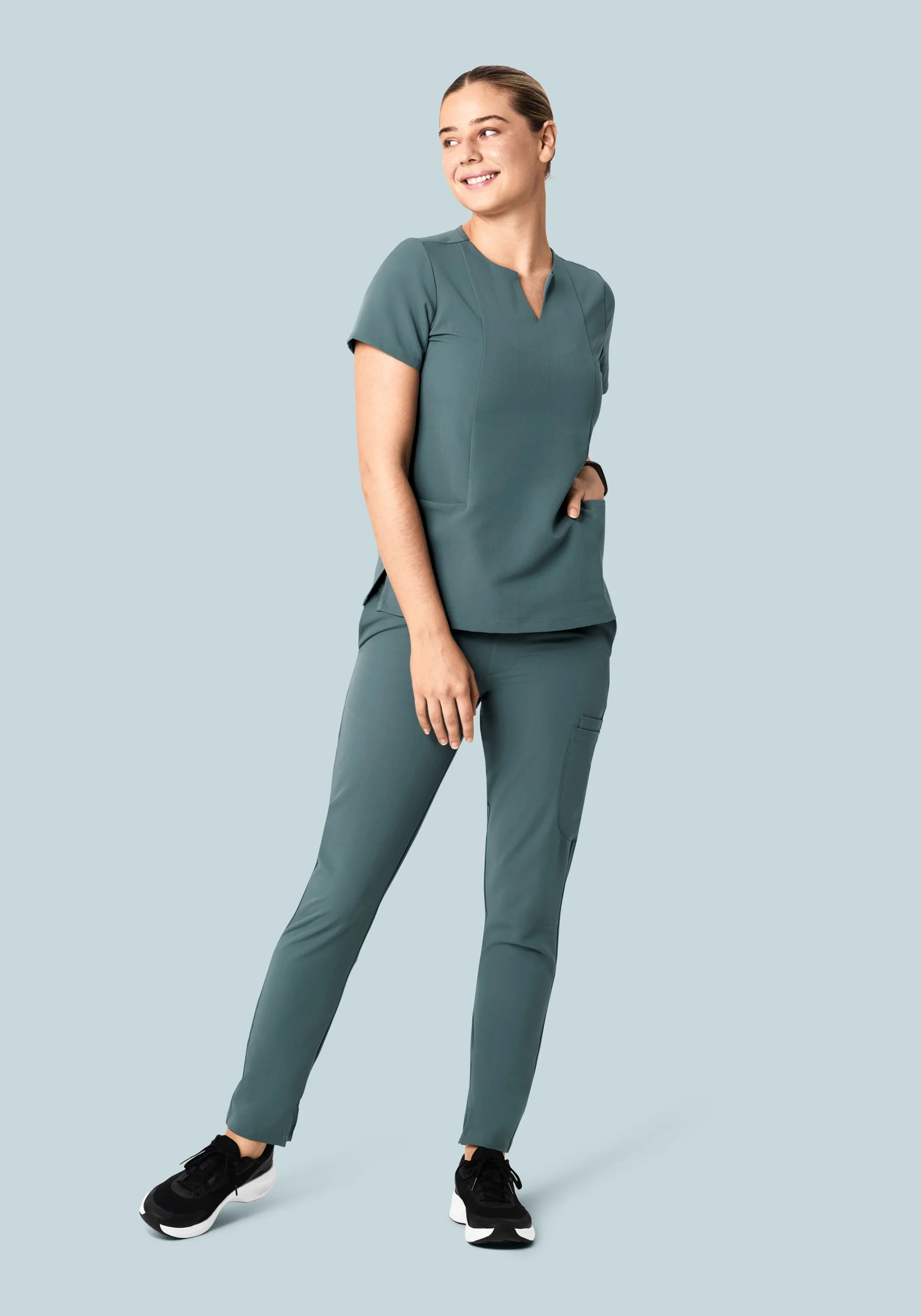 5 Pocket Notch Neck Top Stormy Sky - Image 3