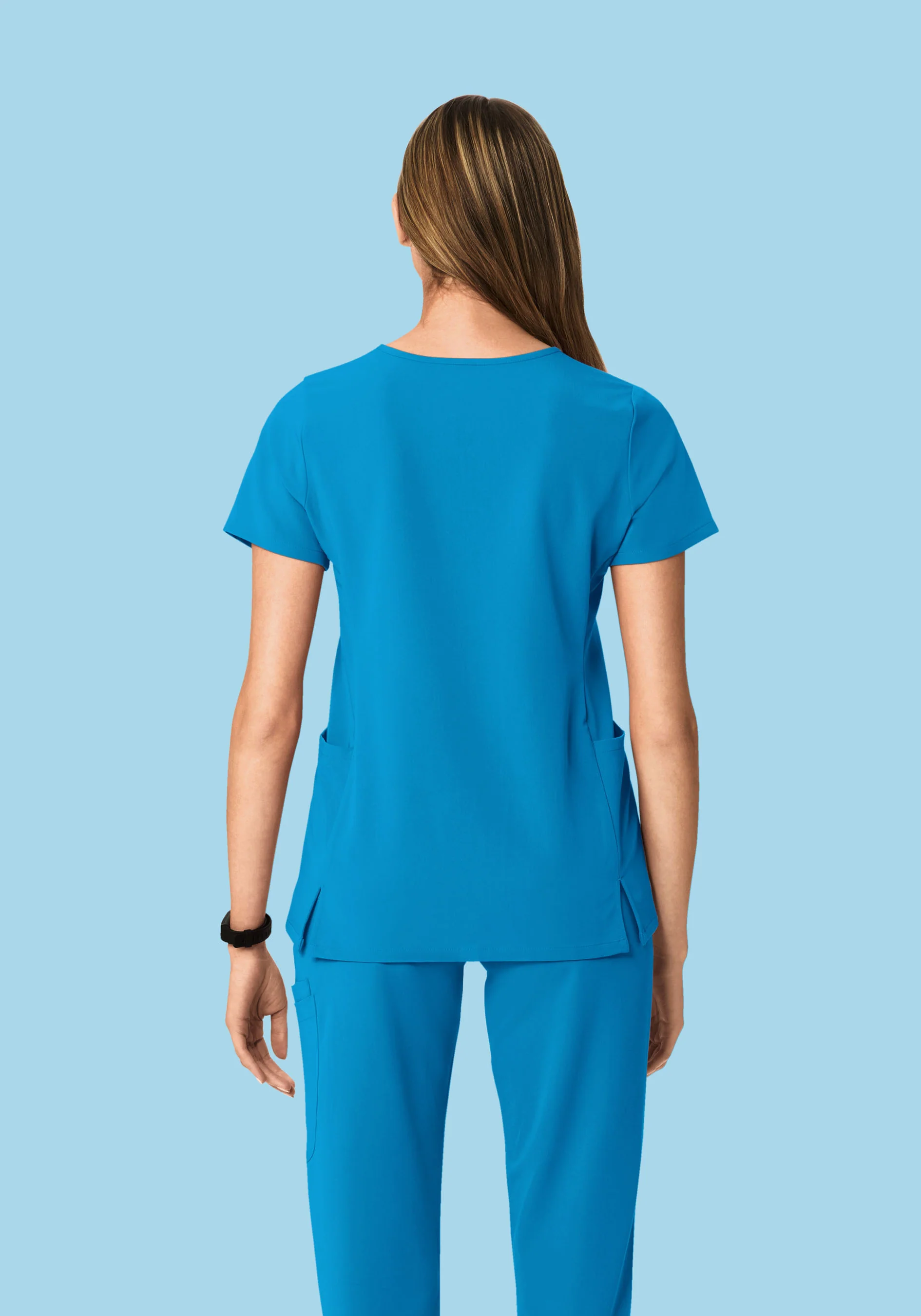 Curved V-Neck Top Electric Blue - Image 4