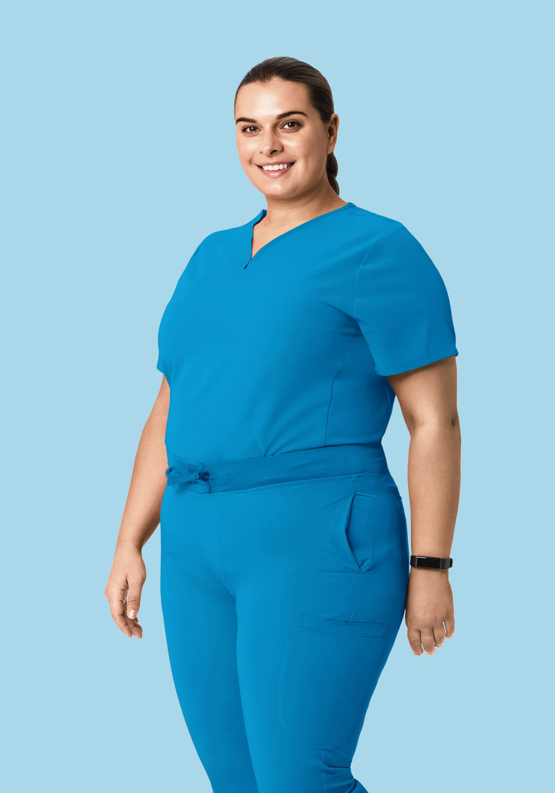 Curved V-Neck Top Electric Blue - Image 6