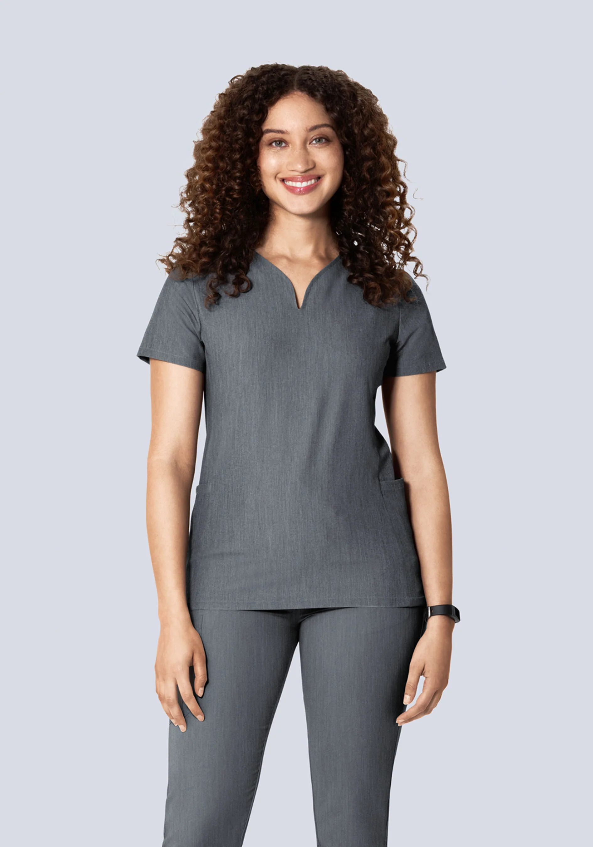 Curved V-Neck Top Gray - Image 2