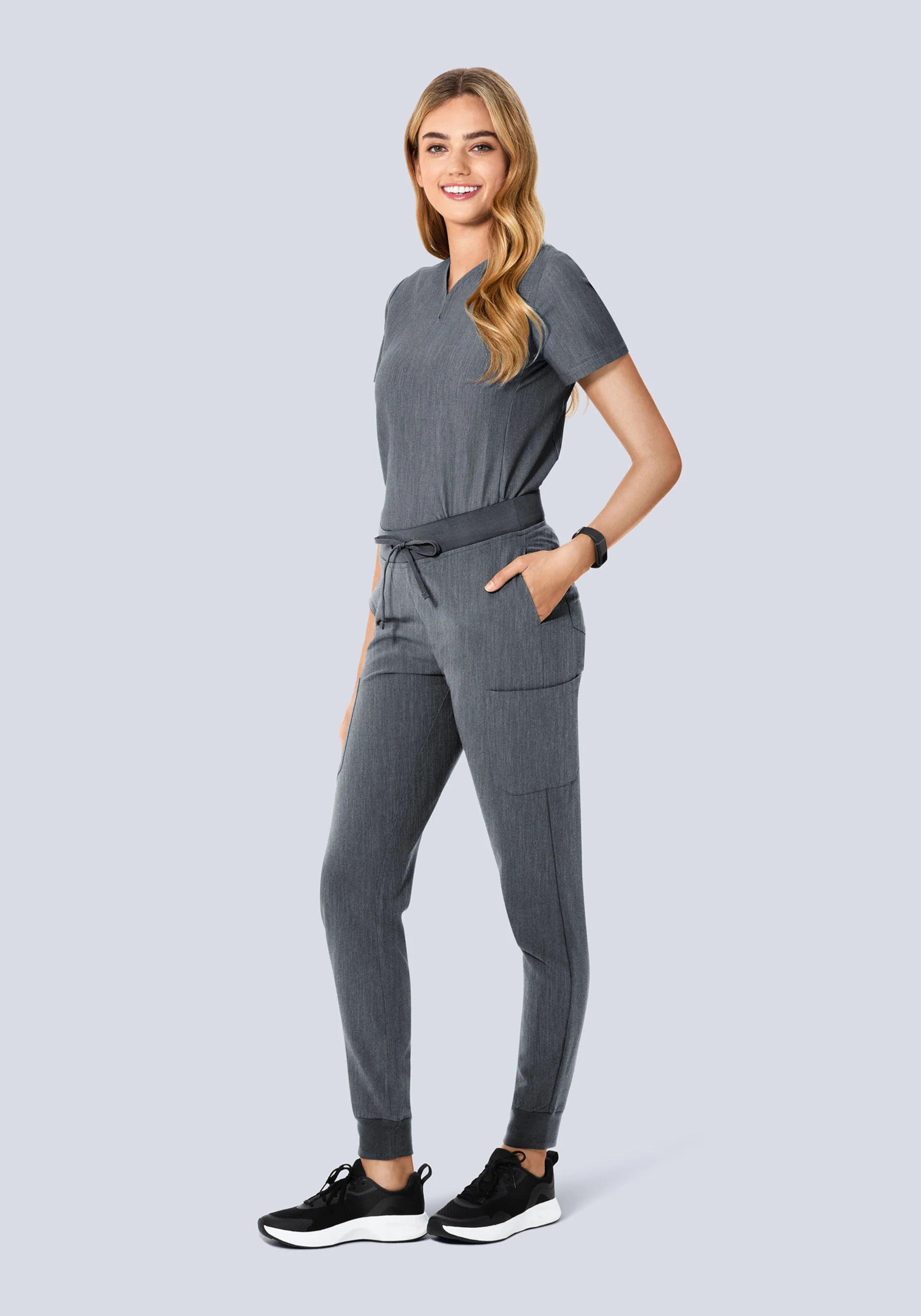 Curved V-Neck Top Gray - Image 4