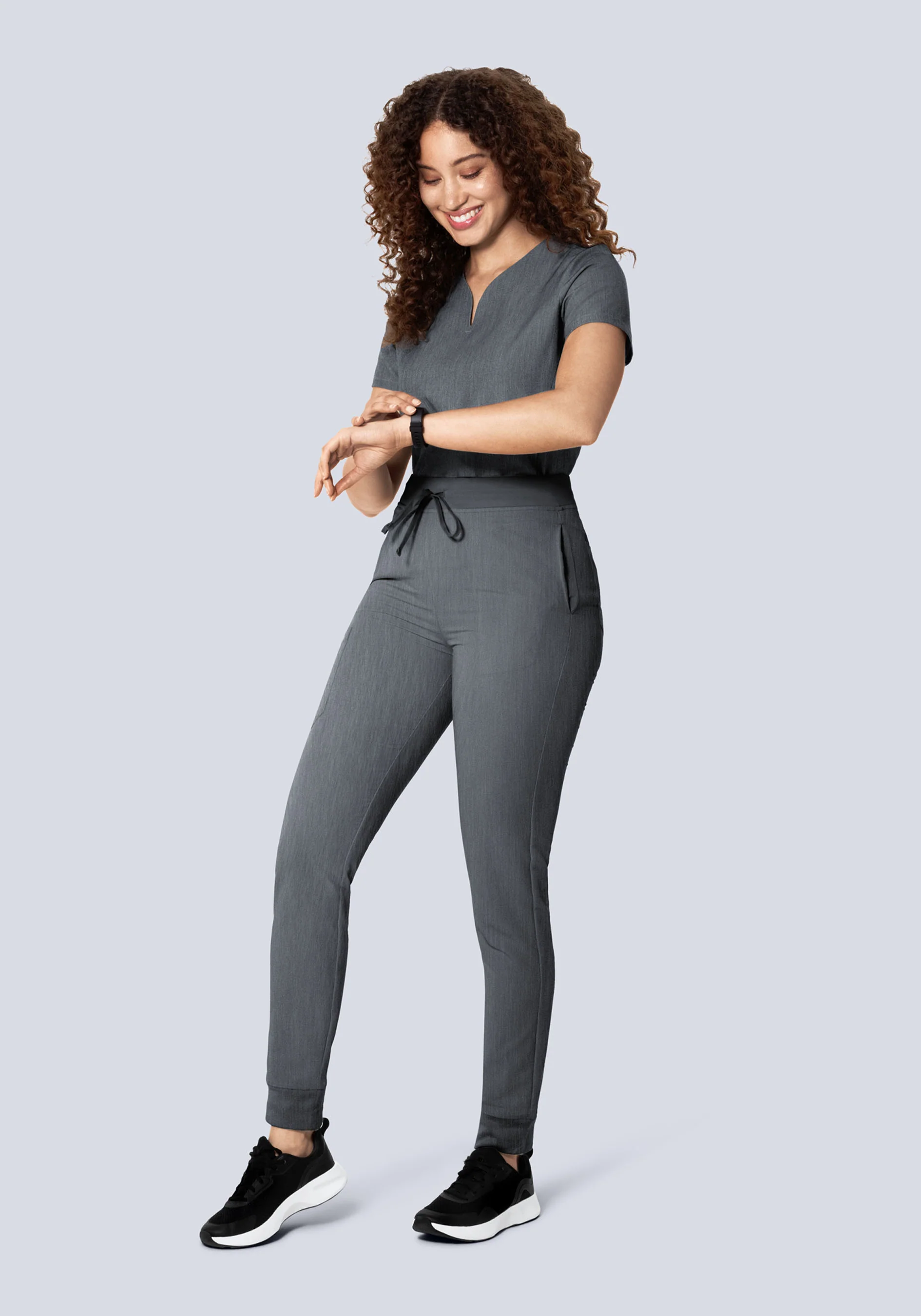 Curved V-Neck Top Gray - Image 5