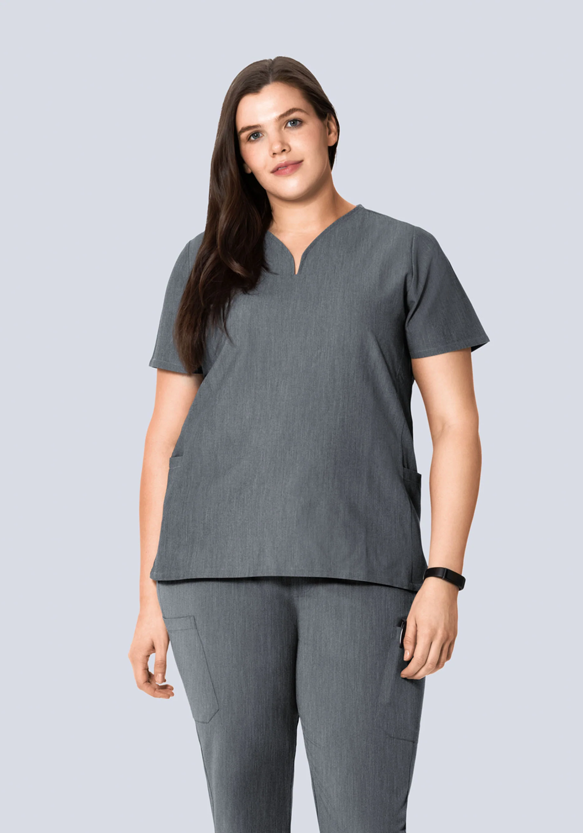 Curved V-Neck Top Gray - Image 6