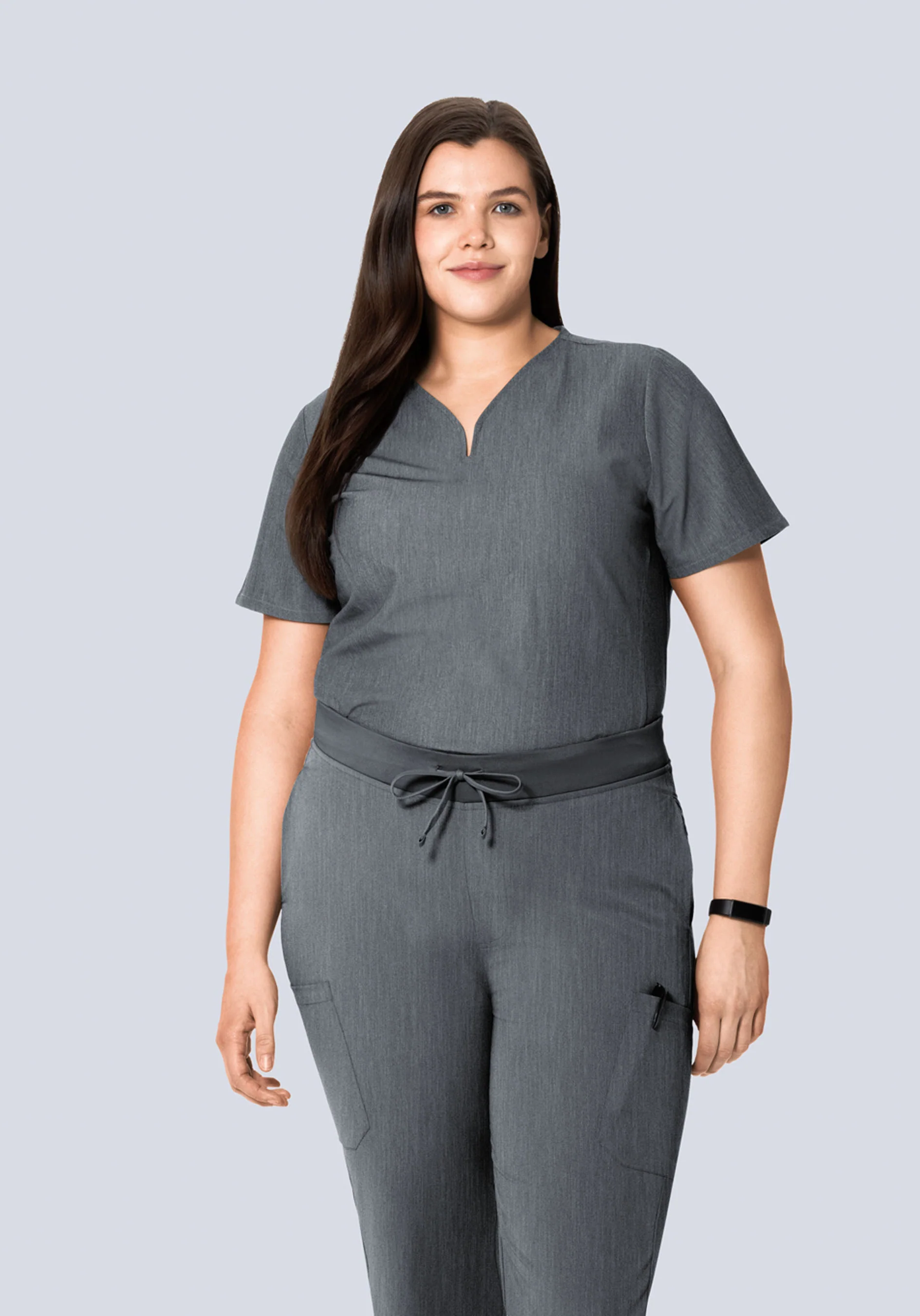 Curved V-Neck Top Gray - Image 7