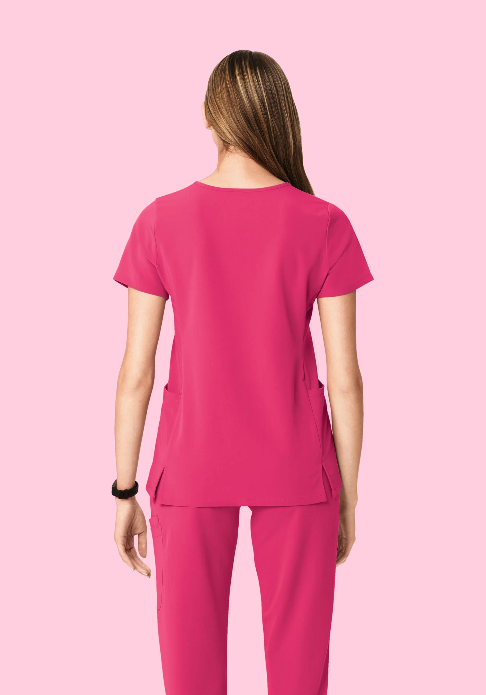 Curved V-Neck Top Hot Pink - Image 4