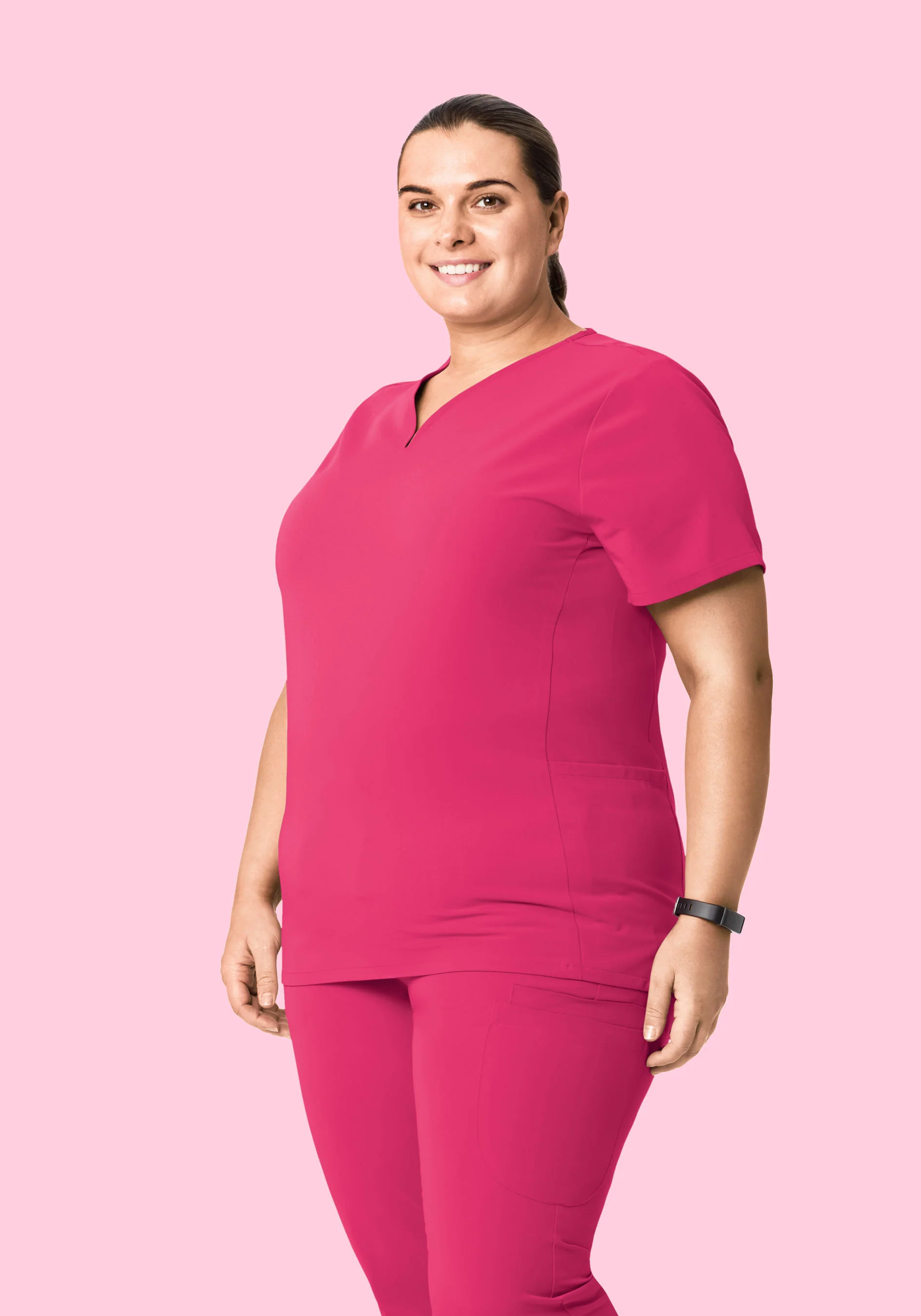 Curved V-Neck Top Hot Pink - Image 6