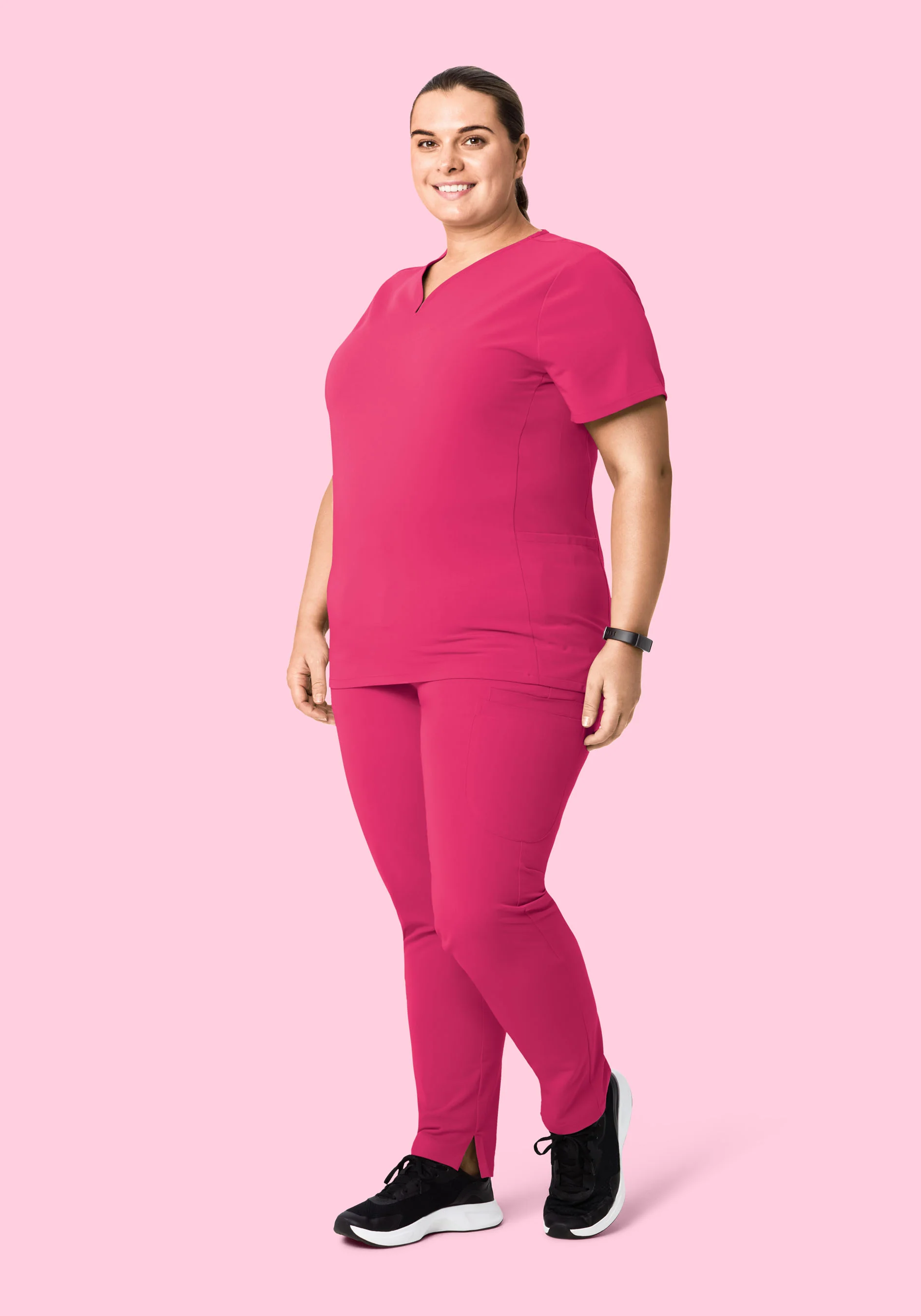Curved V-Neck Top Hot Pink - Image 7