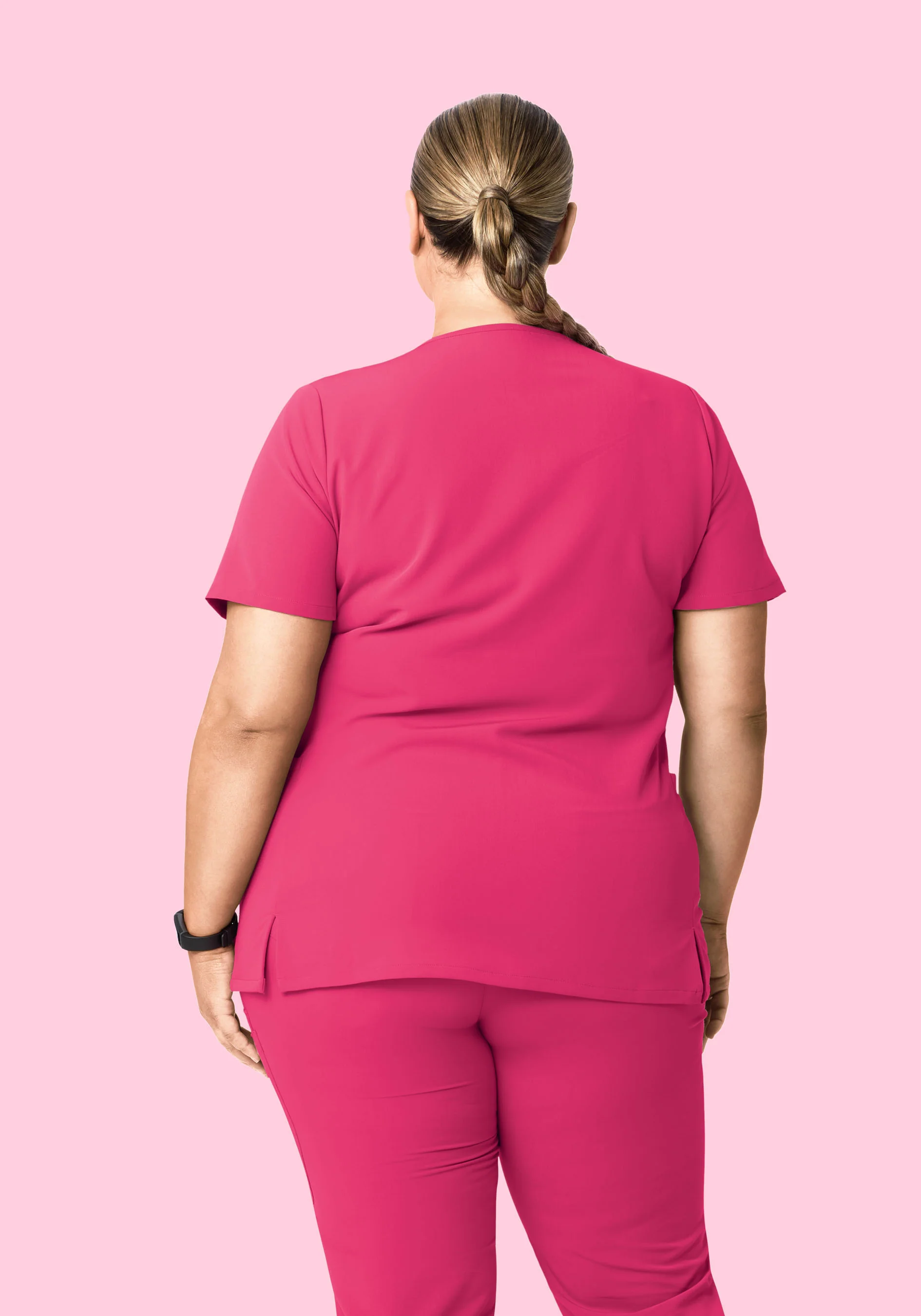 Curved V-Neck Top Hot Pink - Image 8