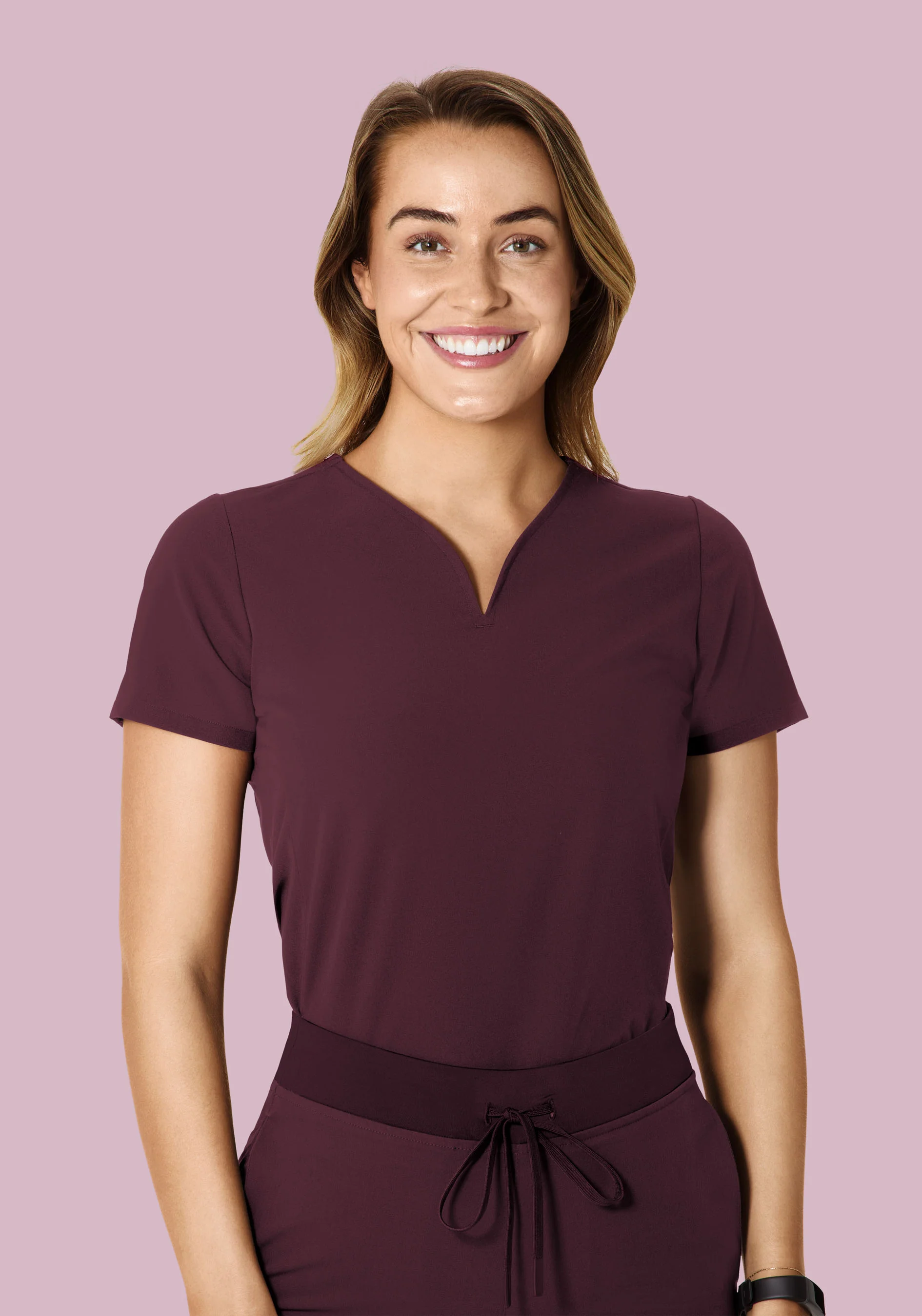 Curved V-Neck Top Merlot - Image 2