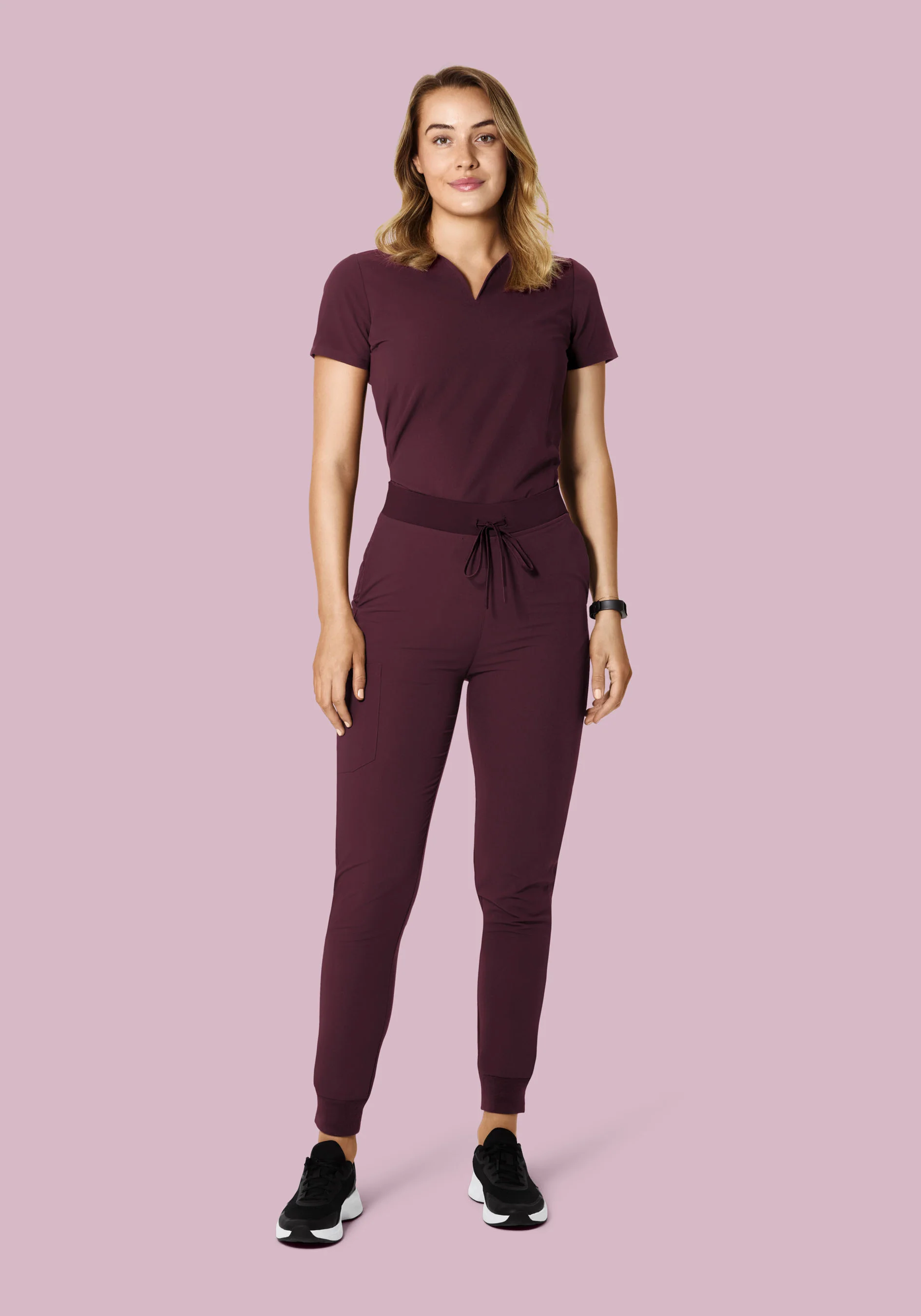 Curved V-Neck Top Merlot - Image 3