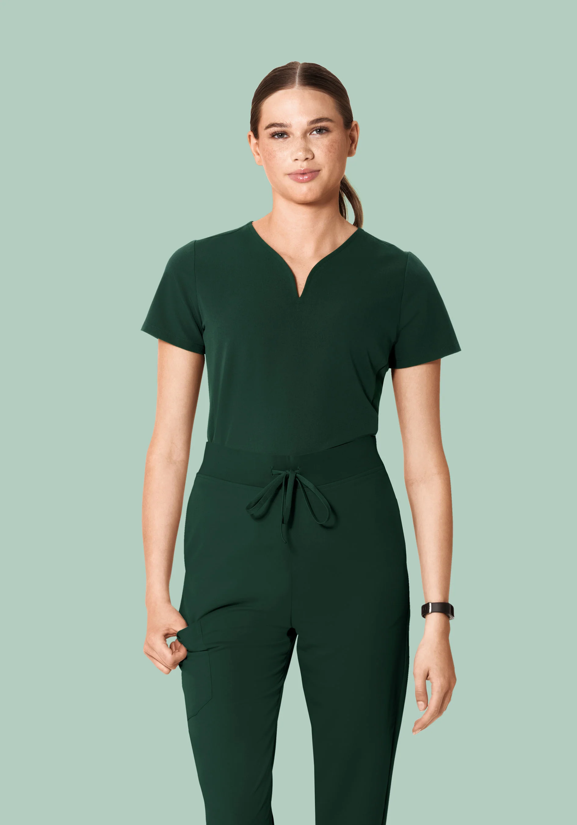 Curved V-Neck Top Midnight Green - Image 3