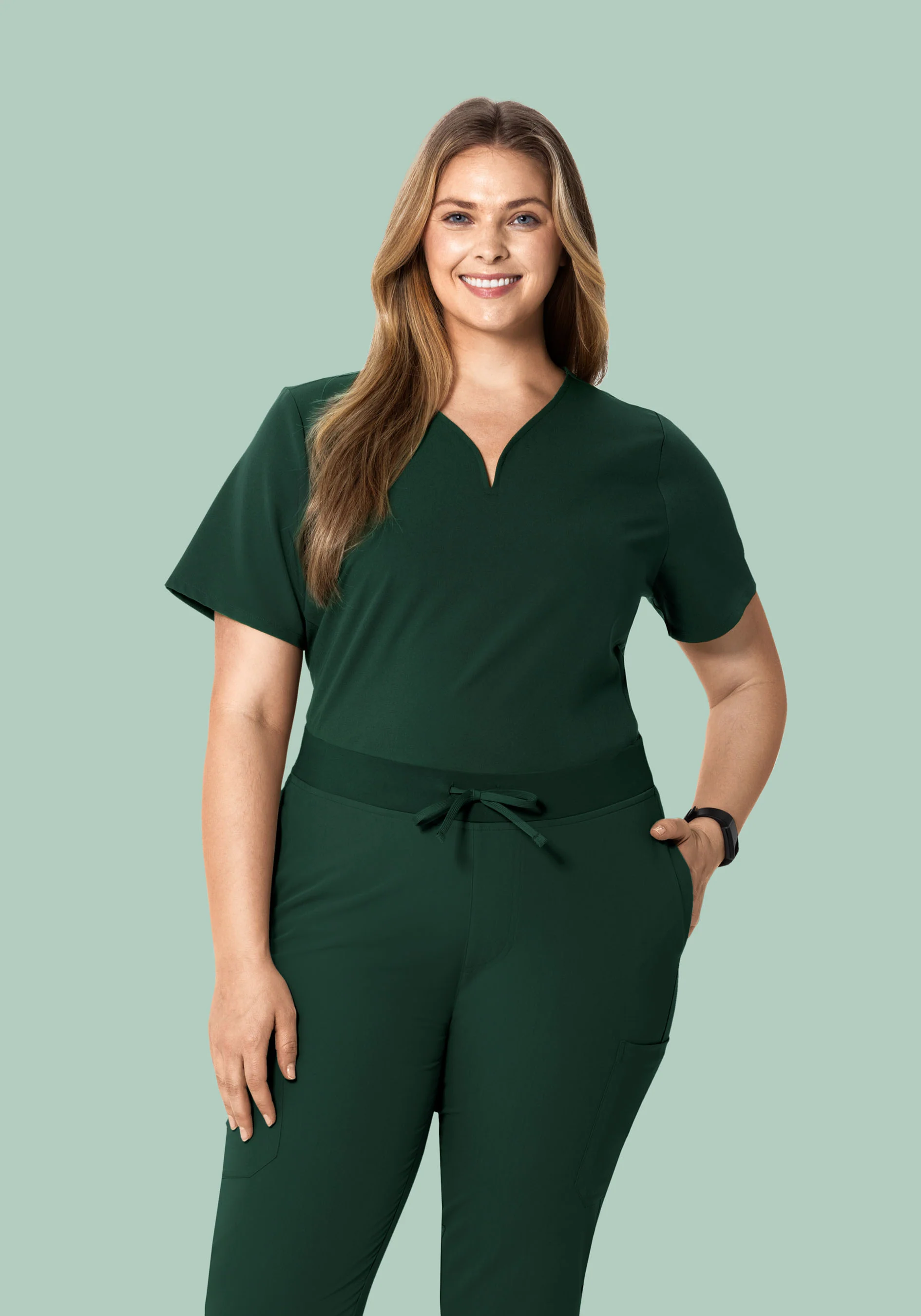 Curved V-Neck Top Midnight Green - Image 6