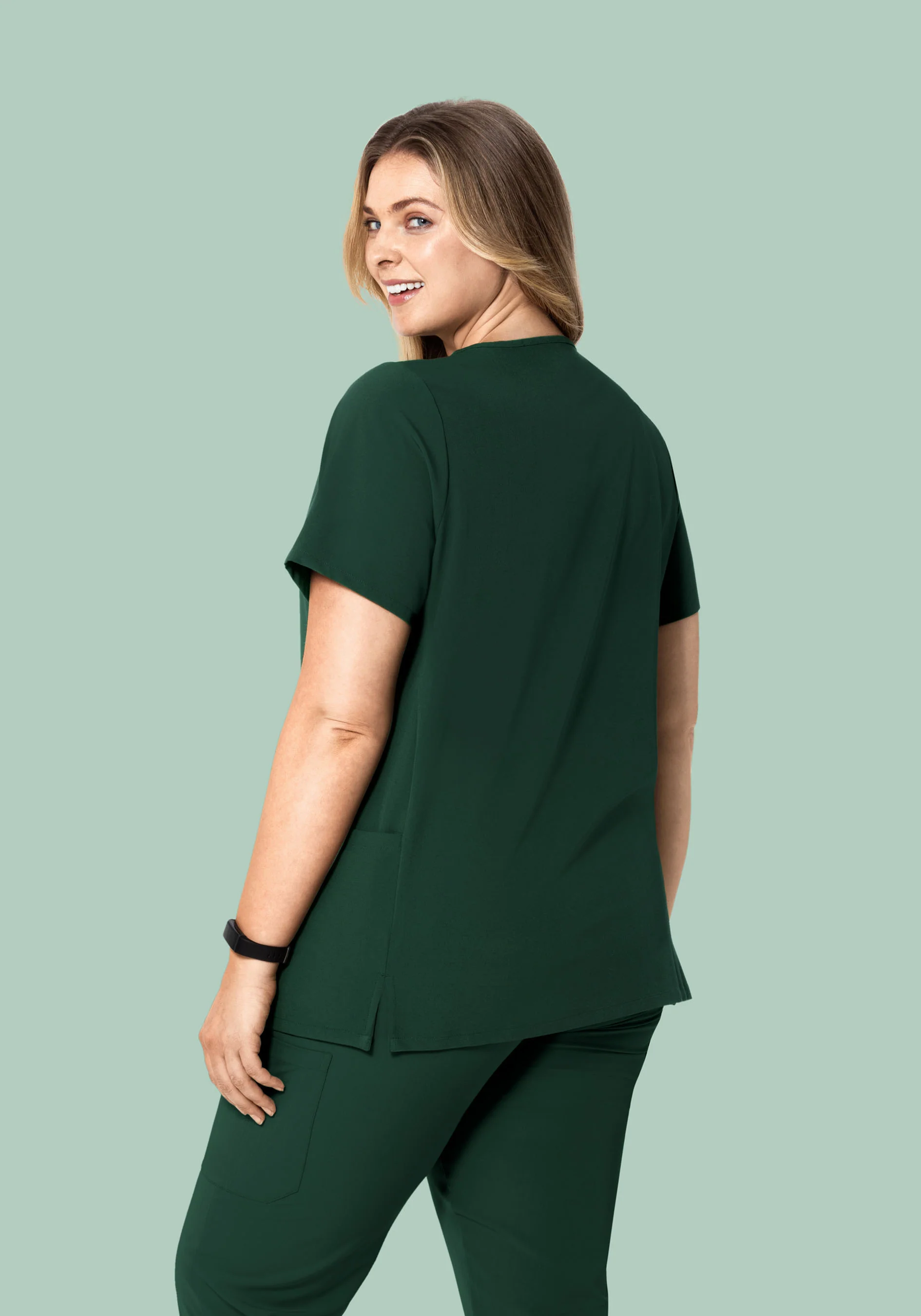 Curved V-Neck Top Midnight Green - Image 8
