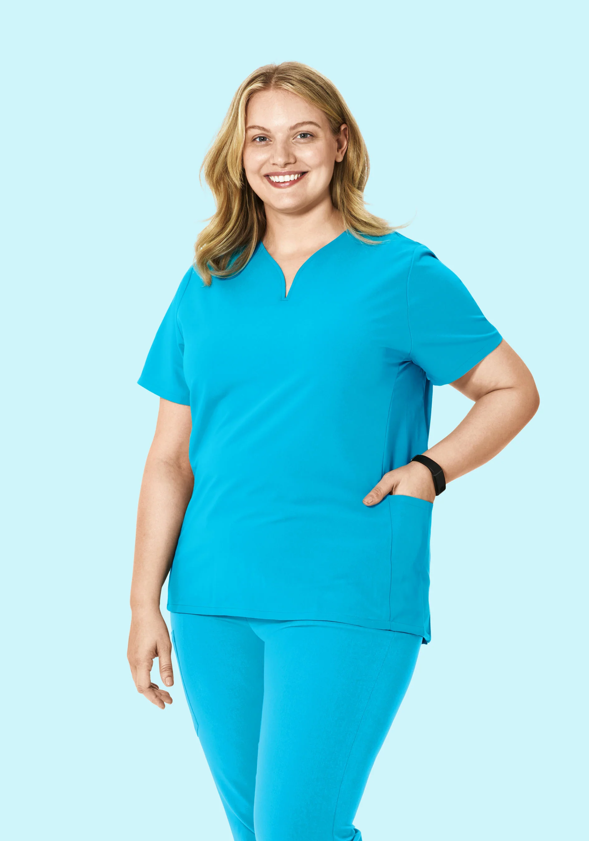 Curved V-Neck Top Pacific Blue - Image 5