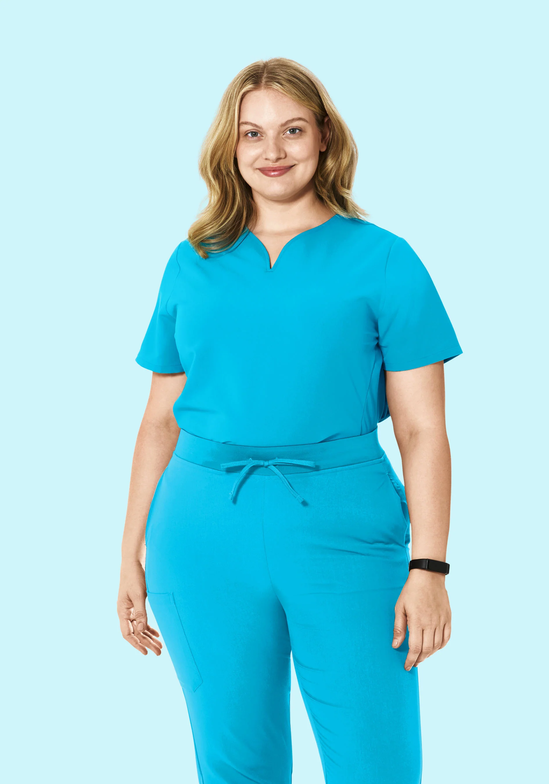 Curved V-Neck Top Pacific Blue - Image 6