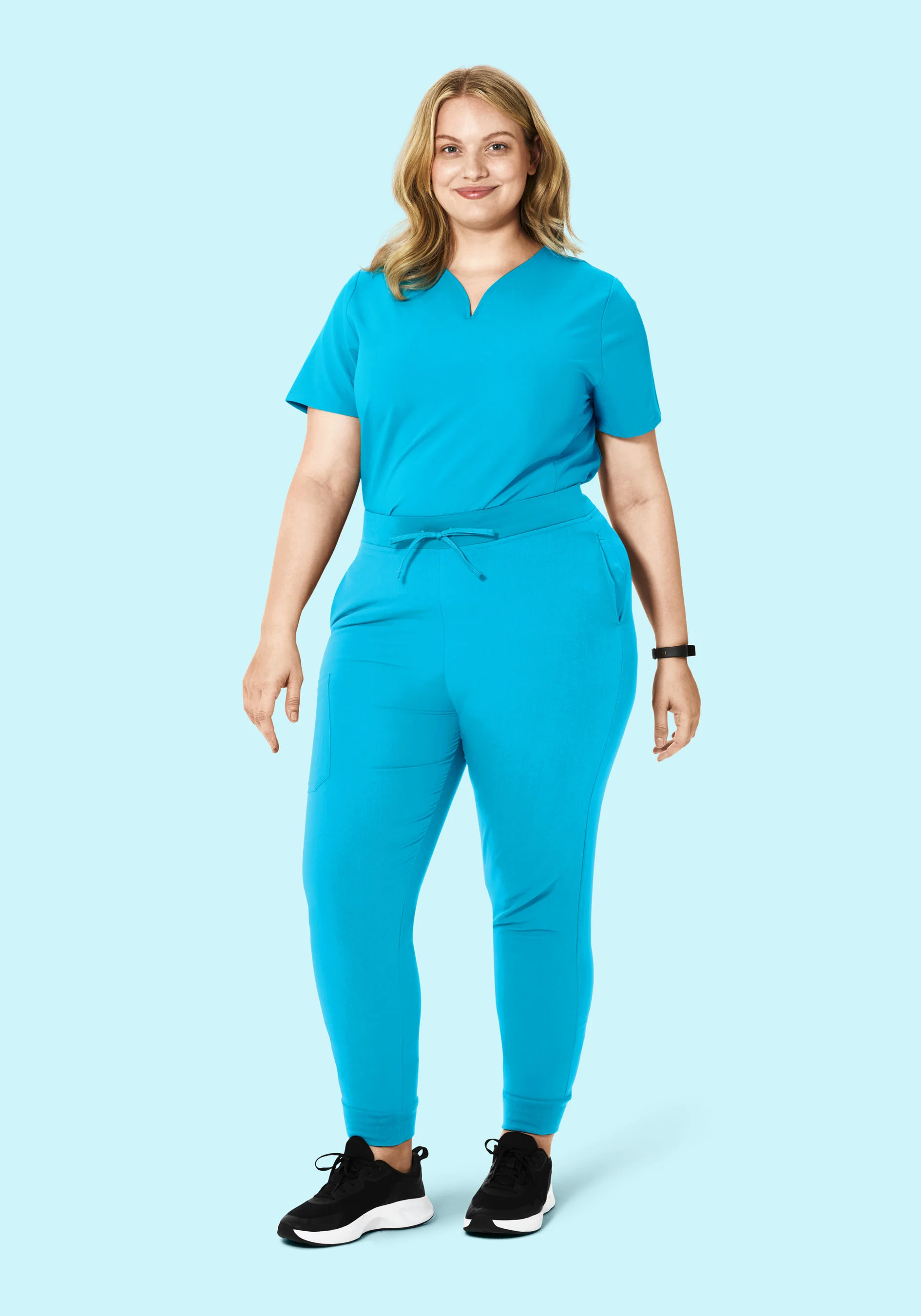 Curved V-Neck Top Pacific Blue - Image 7