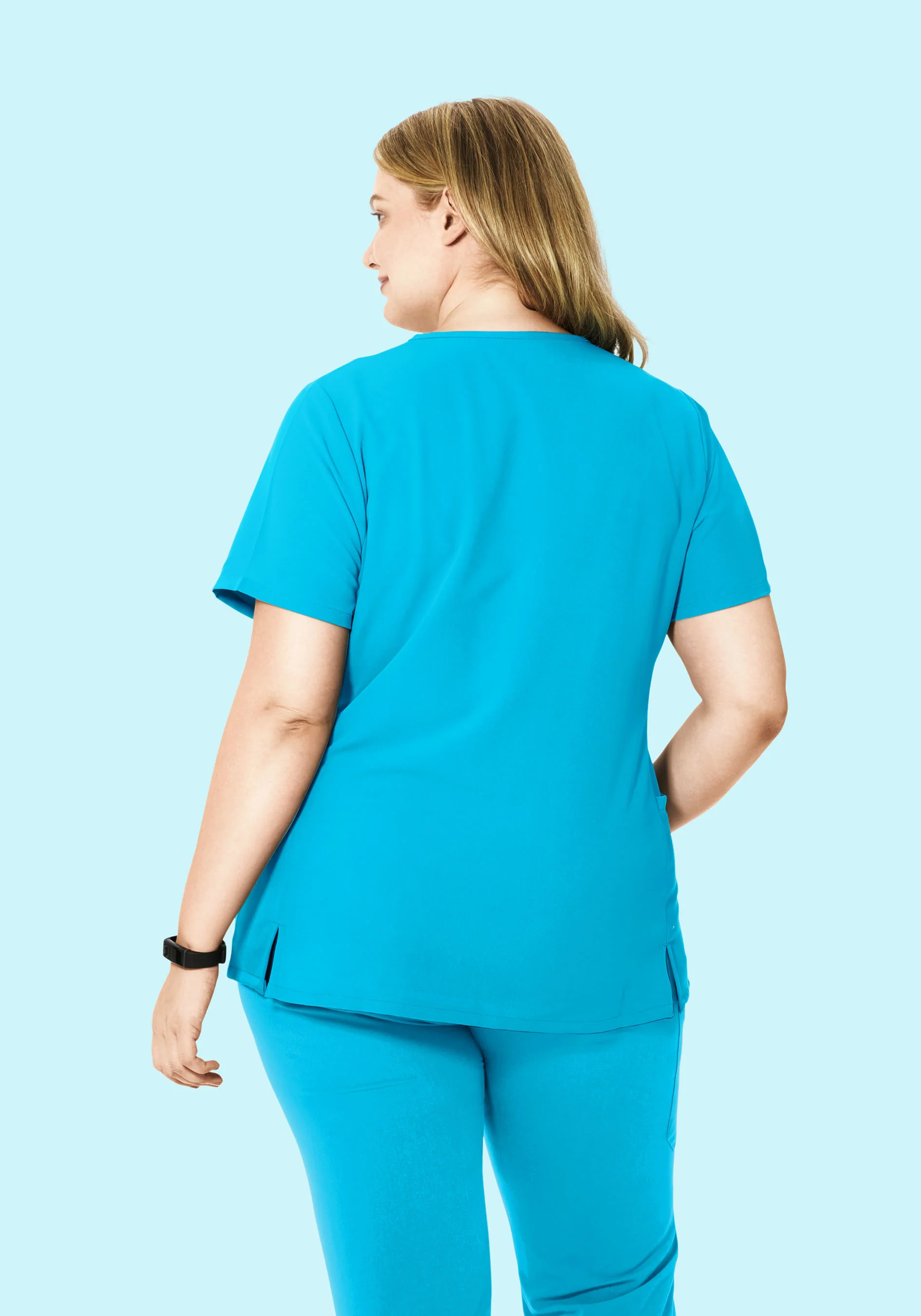 Curved V-Neck Top Pacific Blue - Image 8