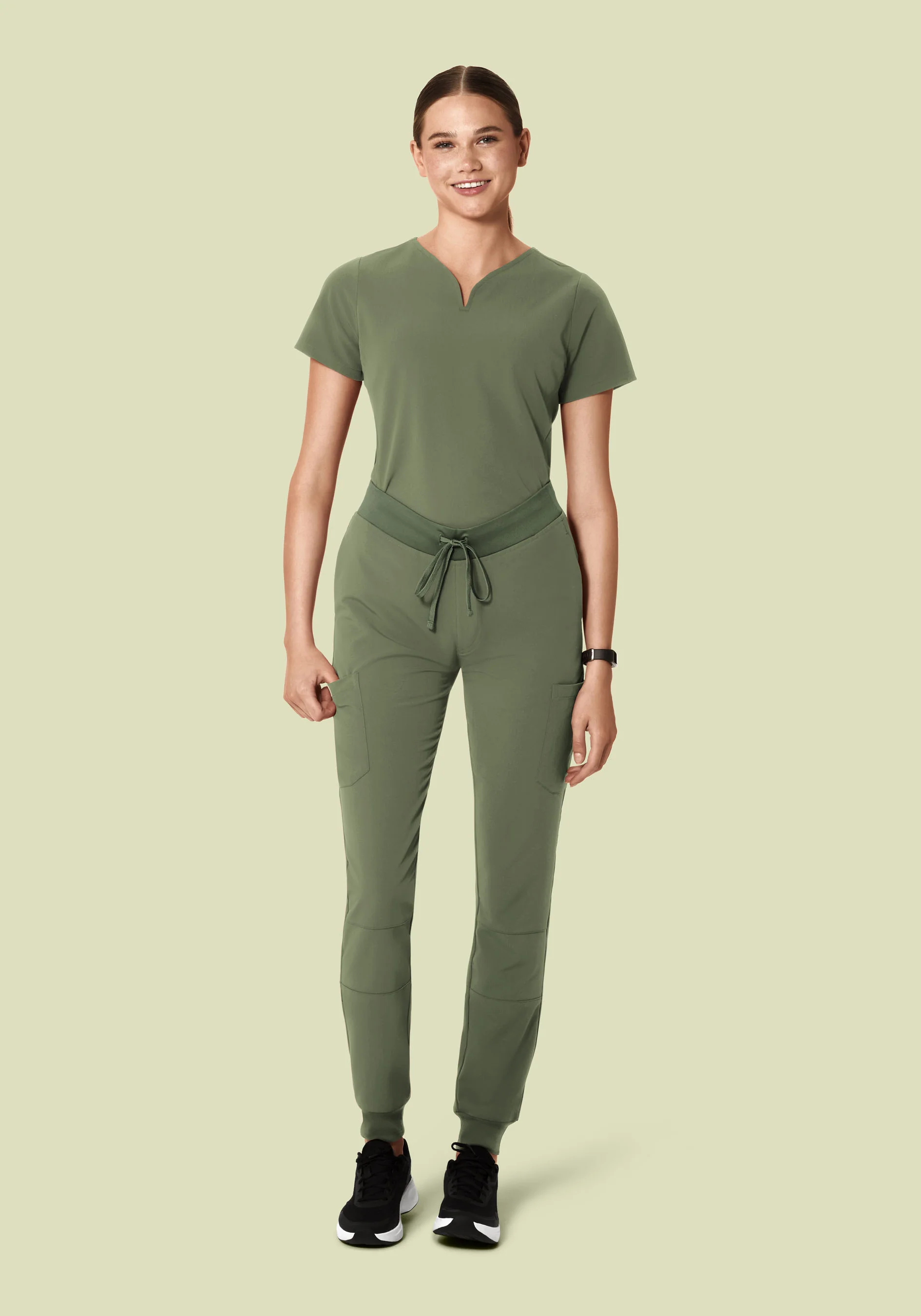 Curved V-Neck Top Sage - Image 4