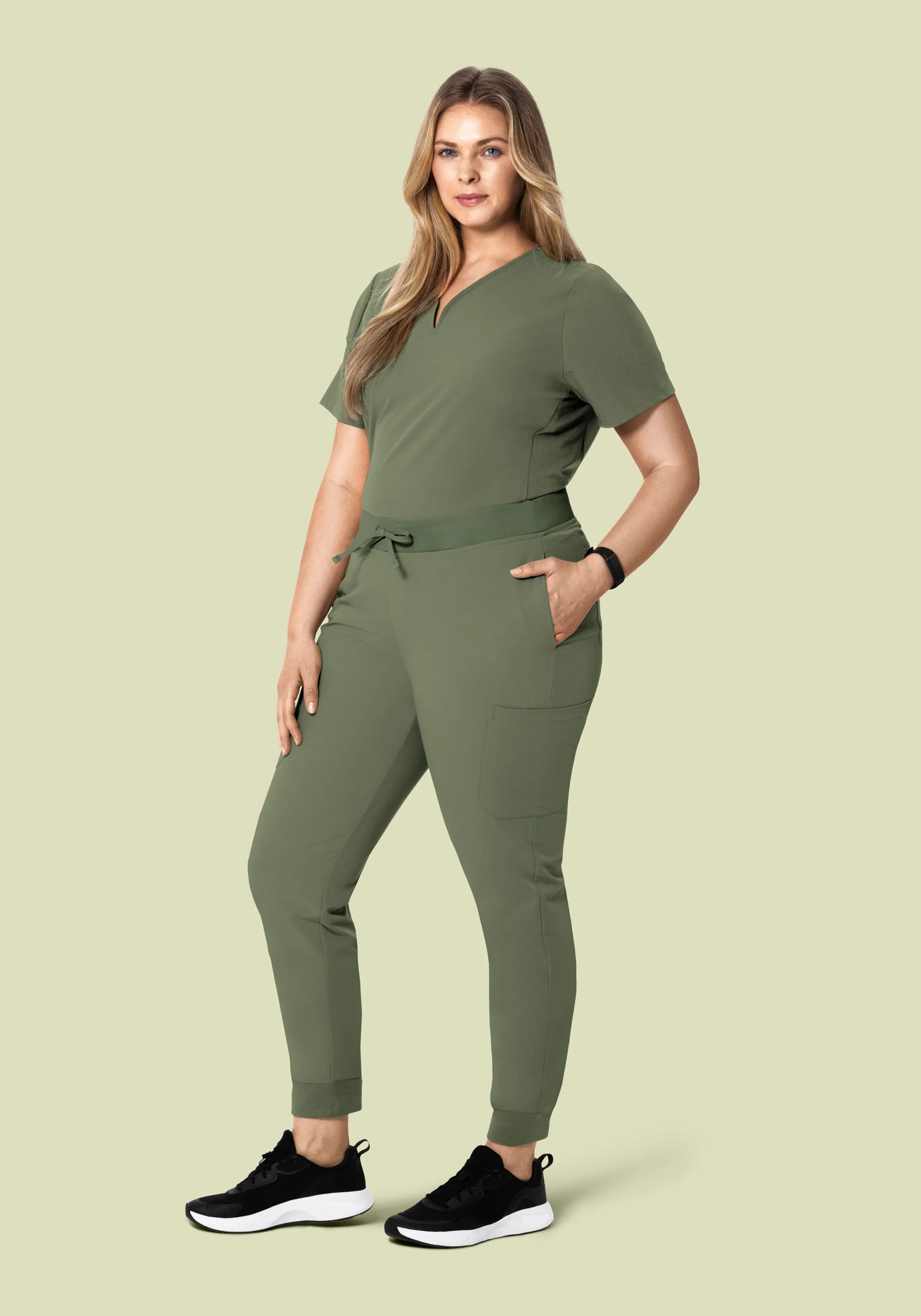 Curved V-Neck Top Sage - Image 9