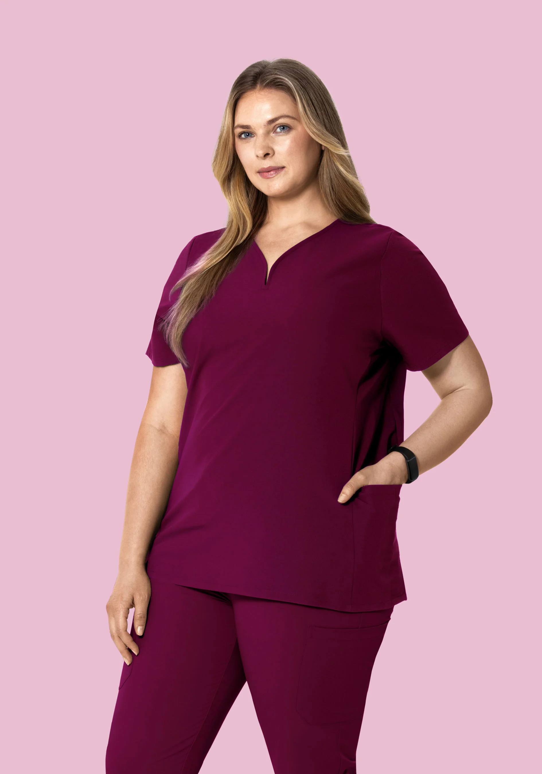 Curved V-Neck Top Sangria - Image 2