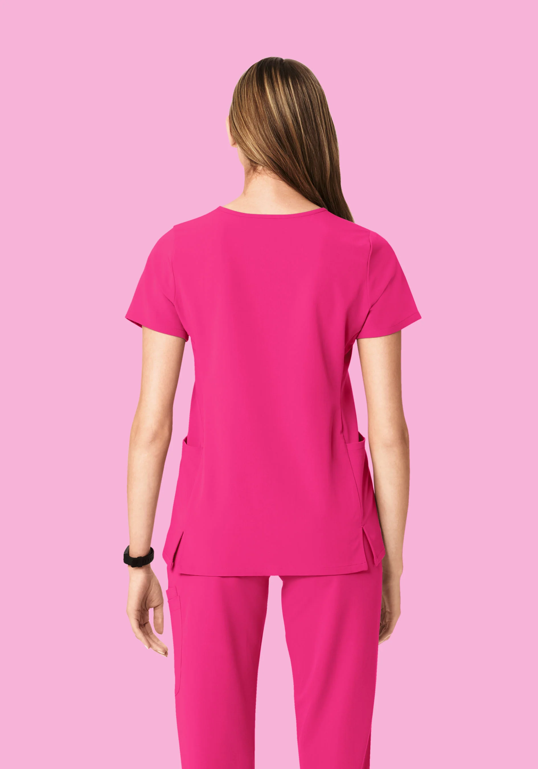 Curved V-Neck Top Shocking Pink - Image 4