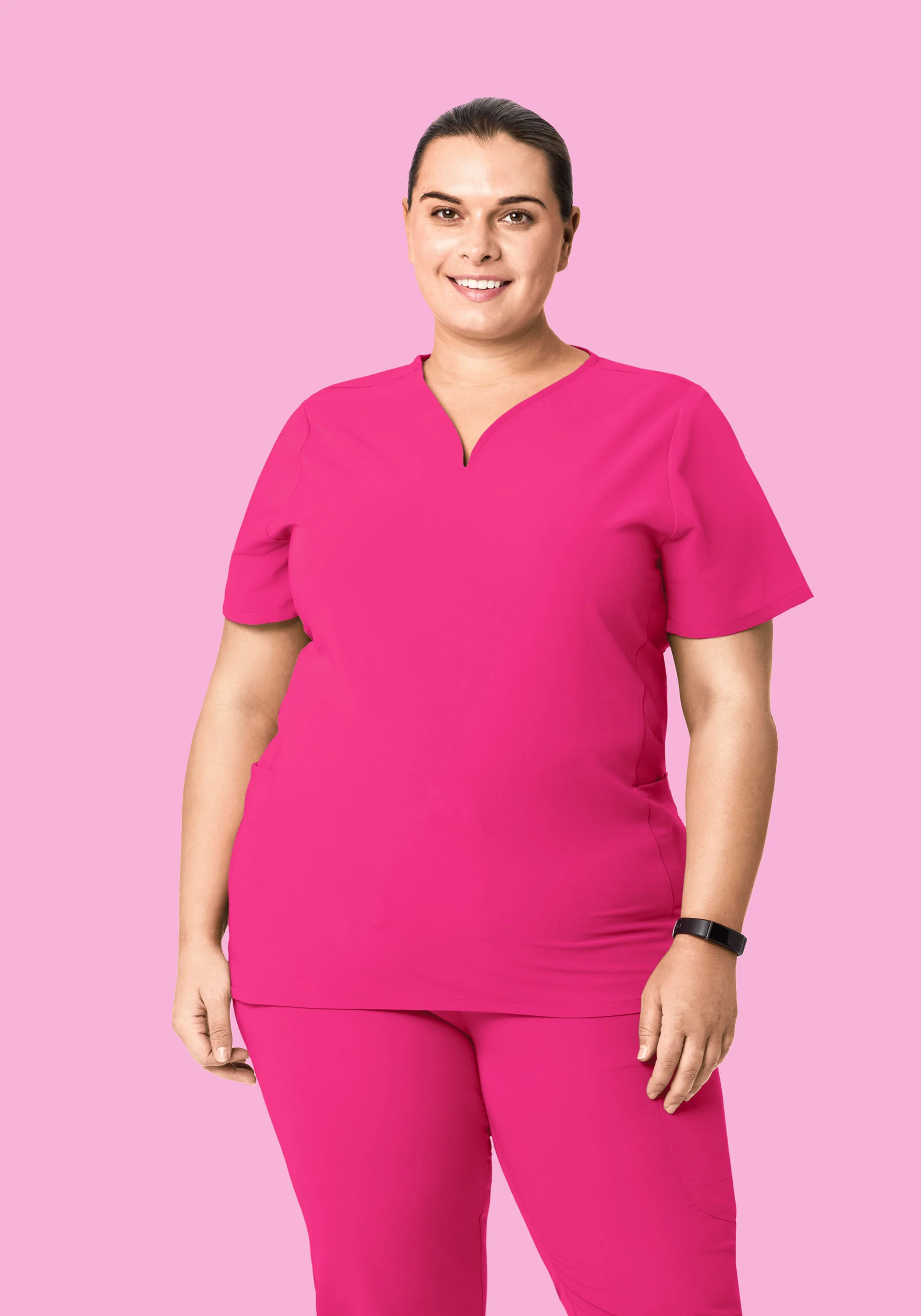 Curved V-Neck Top Shocking Pink - Image 5