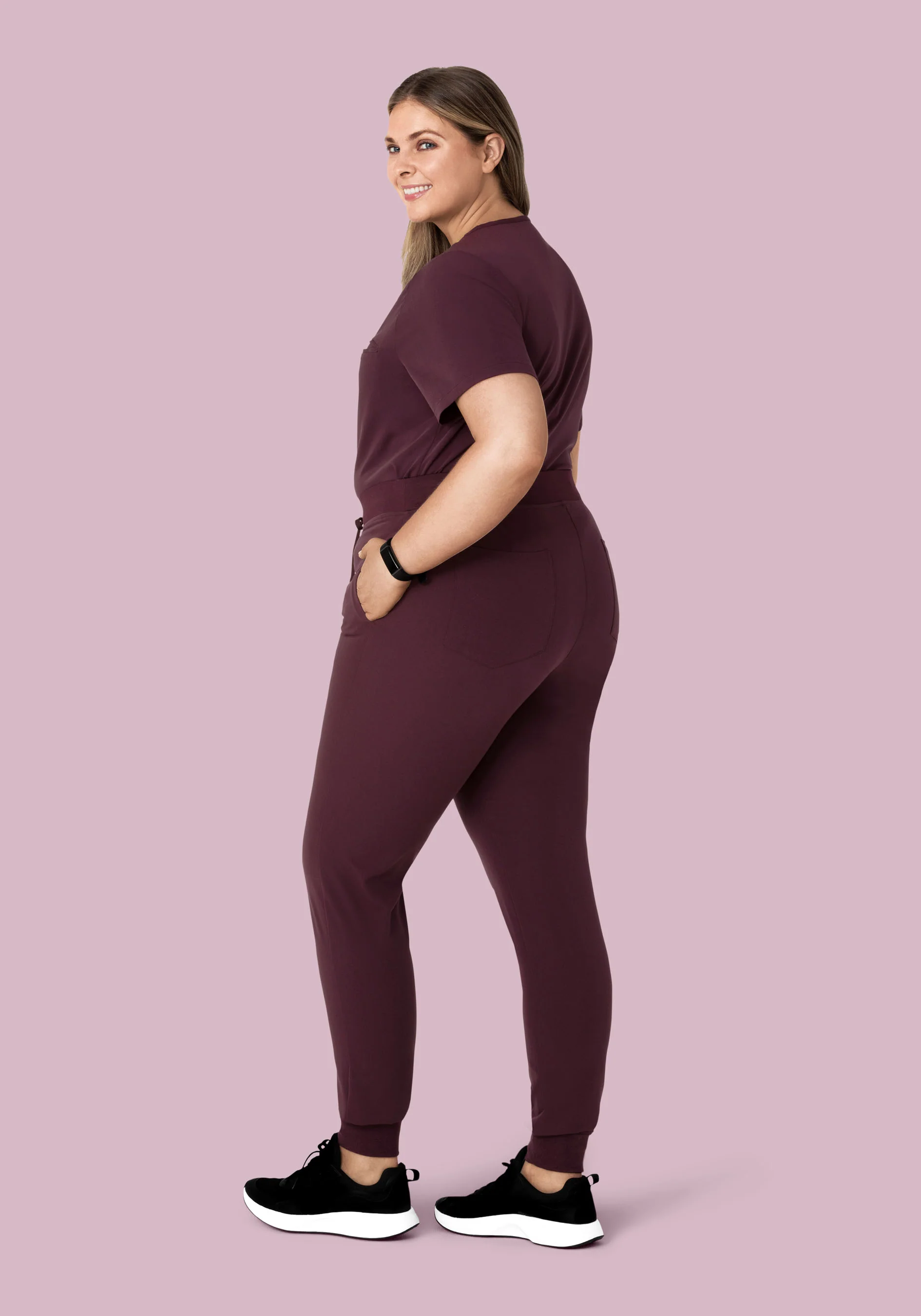 High Waisted Joggers Merlot - Image 9