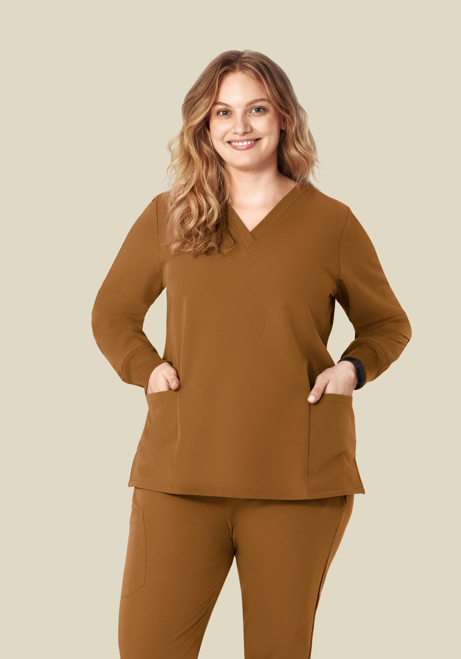 Long Sleeve 6 Pocket Top Camel - Image 10