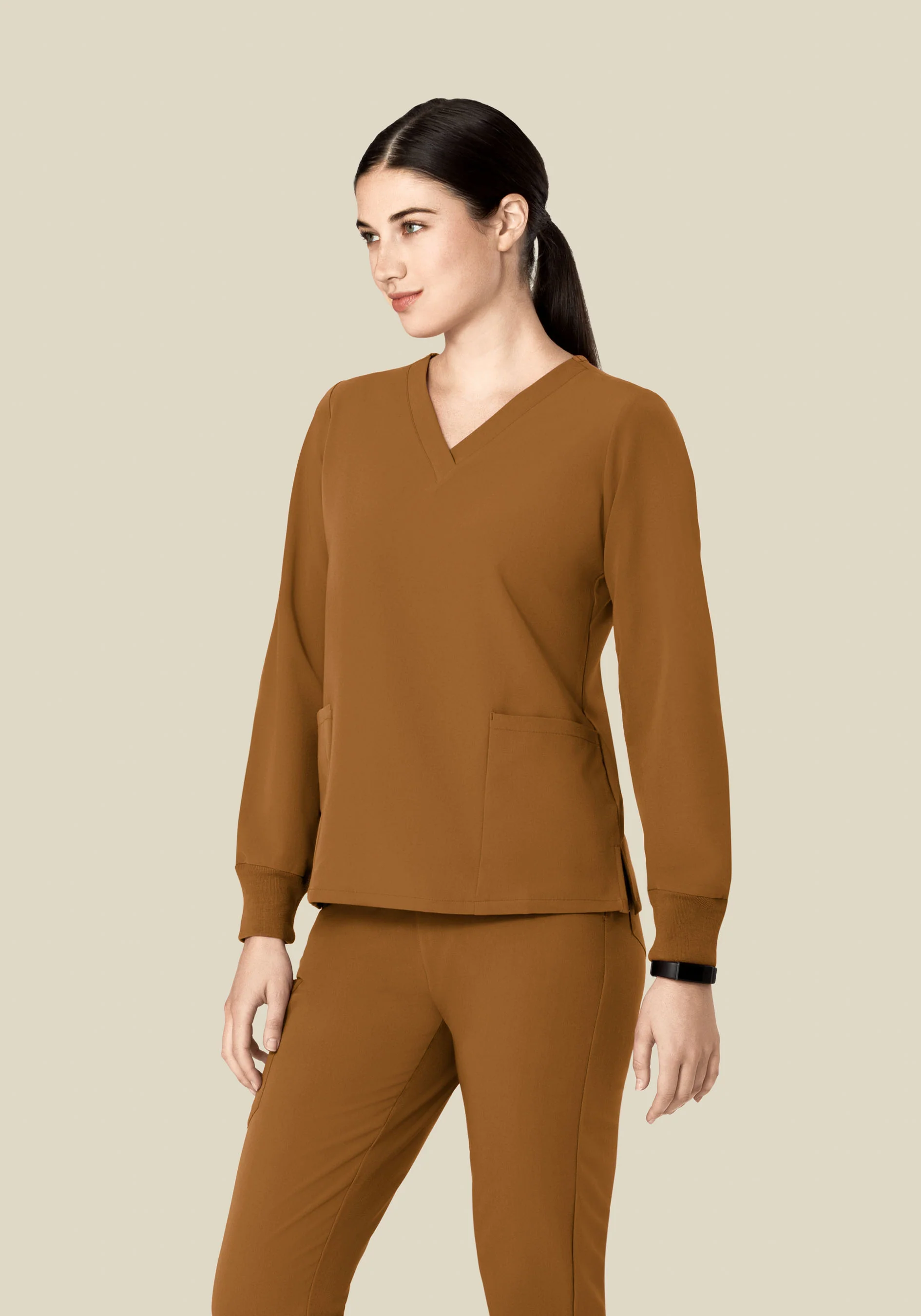 Long Sleeve 6 Pocket Top Camel - Image 4