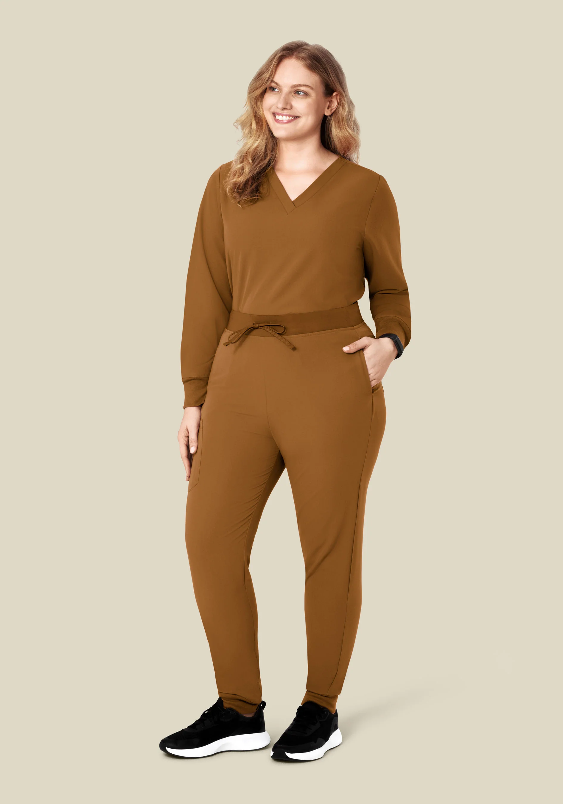 Long Sleeve 6 Pocket Top Camel - Image 8