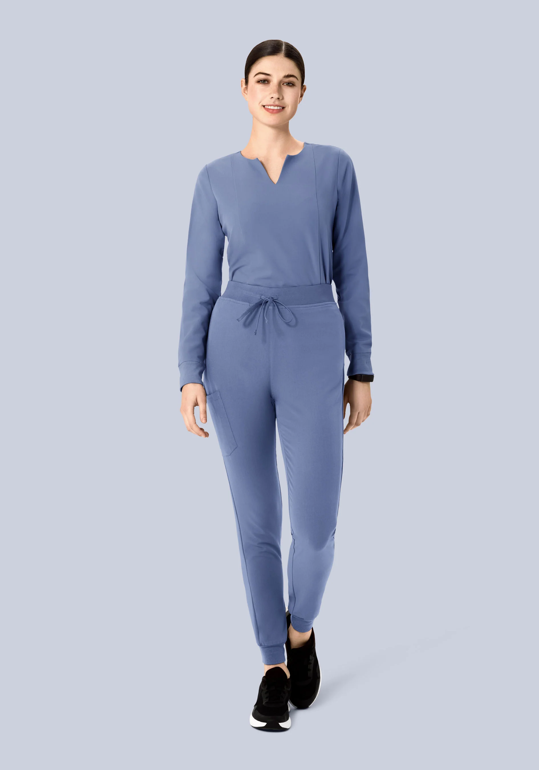 Long Sleeve Notch Neck Top Periwinkle - Image 3