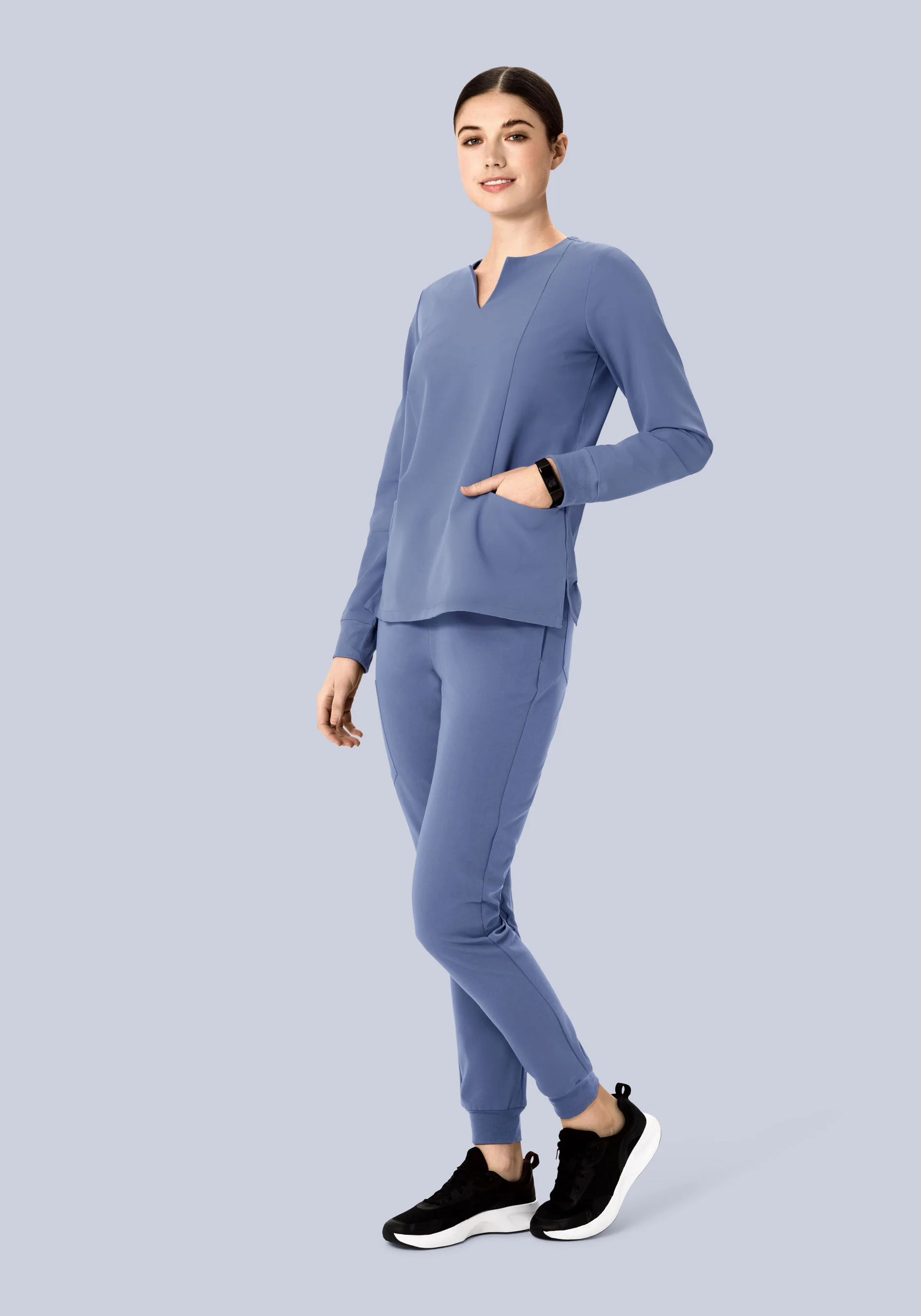 Long Sleeve Notch Neck Top Periwinkle - Image 4