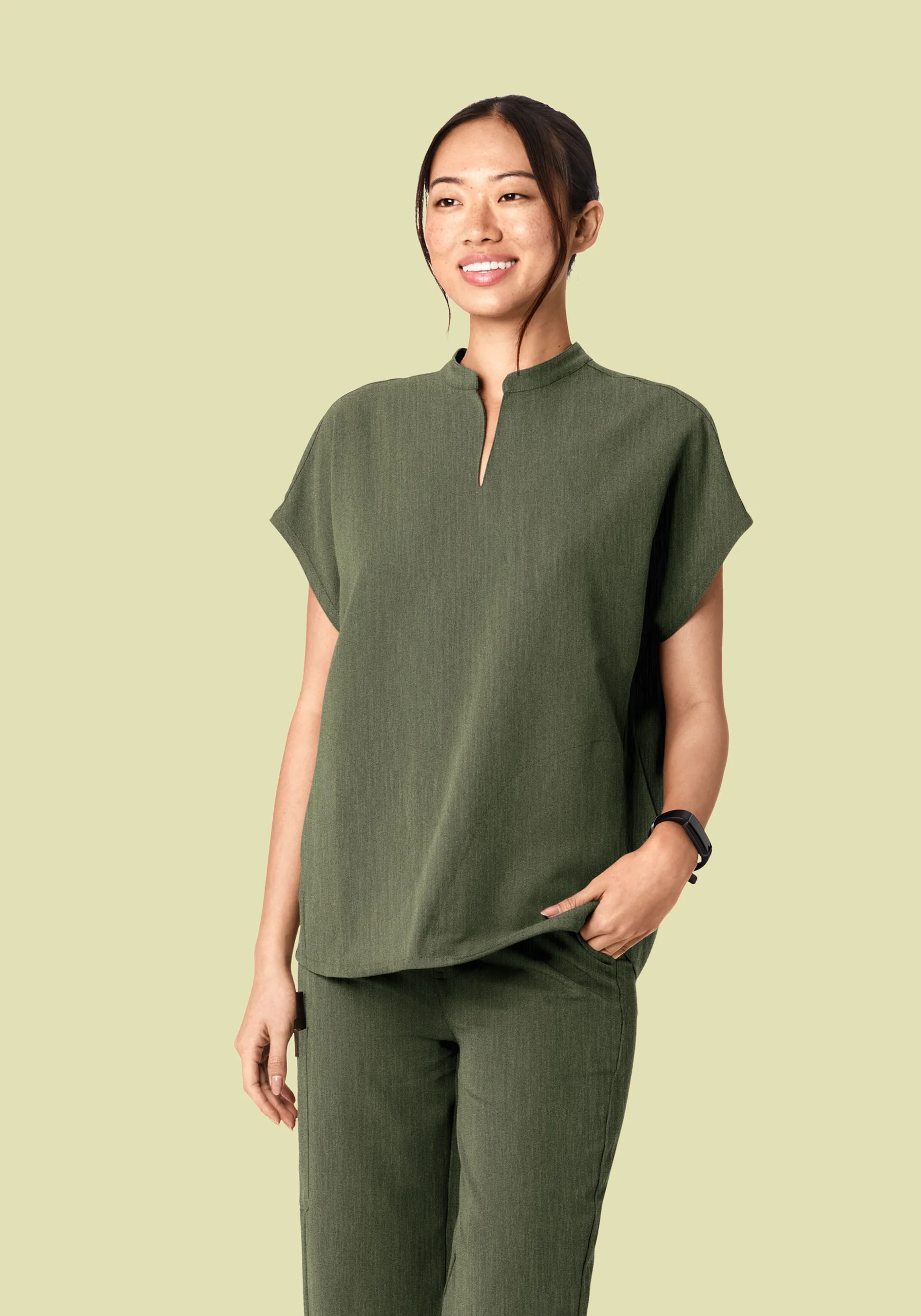 Mandarin Dolman Top Heather Olive