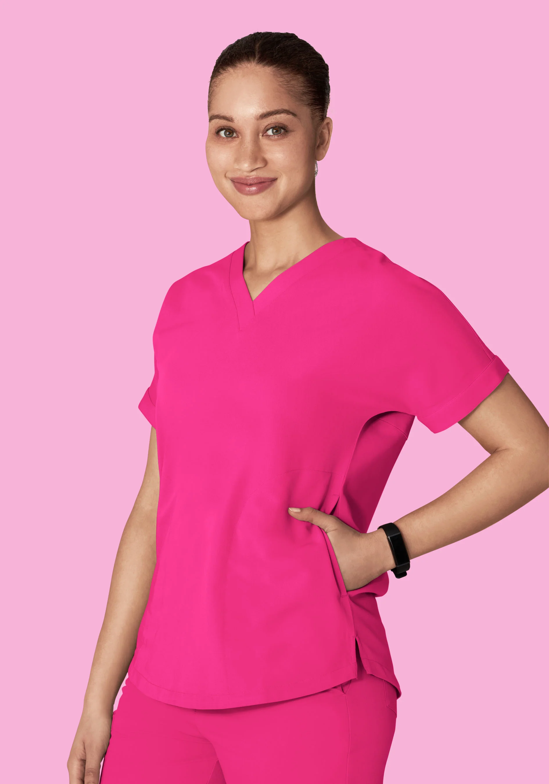 Oversized V Neck Top Shocking Pink - Image 2