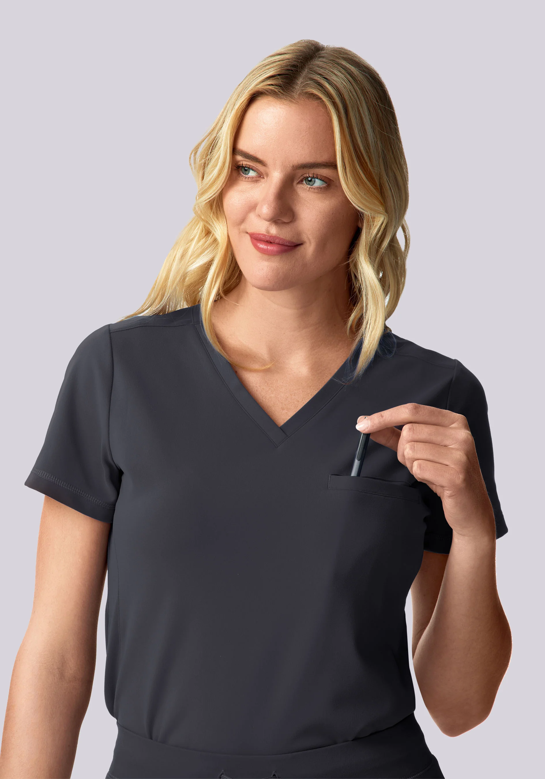 Soft Stretch Chest Pocket Top Pewter - Image 2