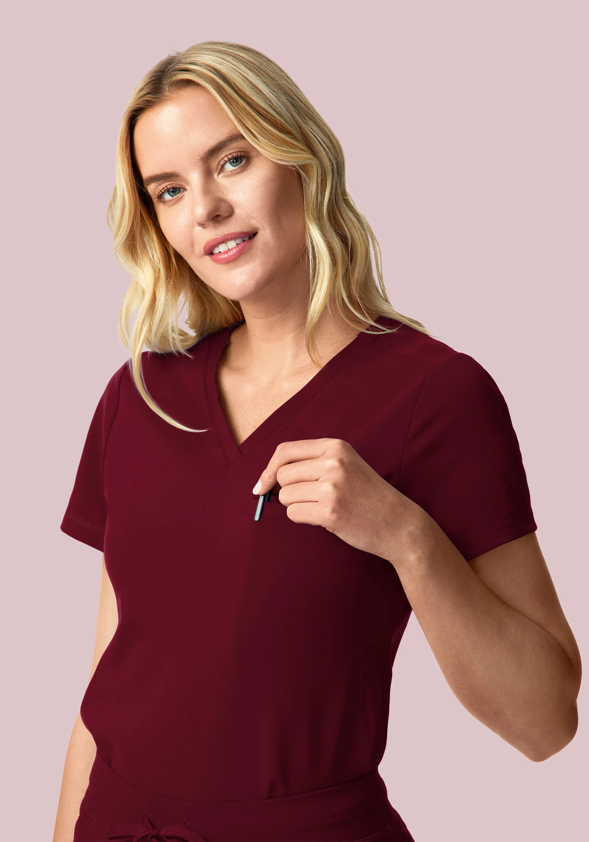 Soft Stretch Chest Pocket Top Wine - Image 2