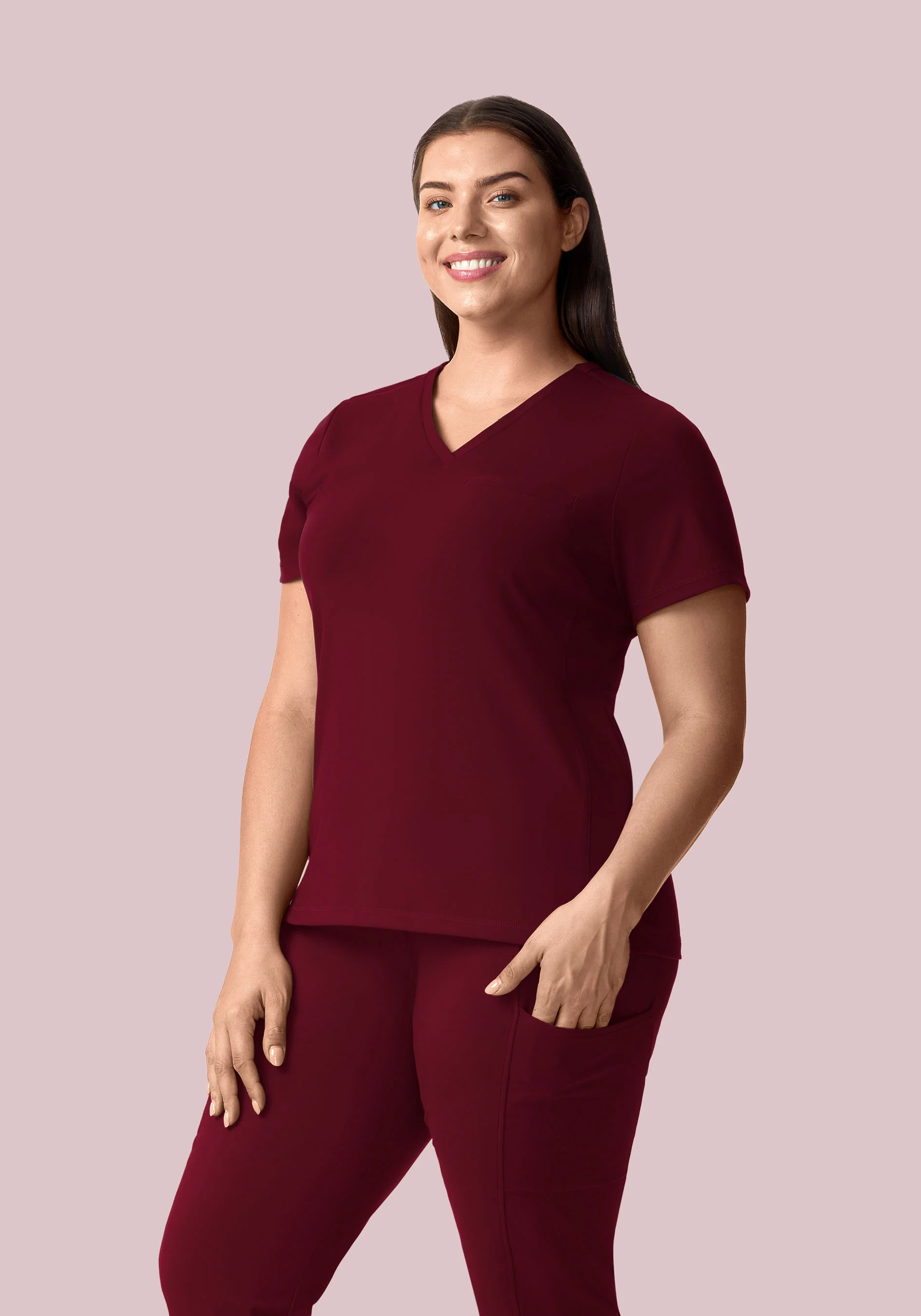 Soft Stretch Chest Pocket Top Wine - Image 6