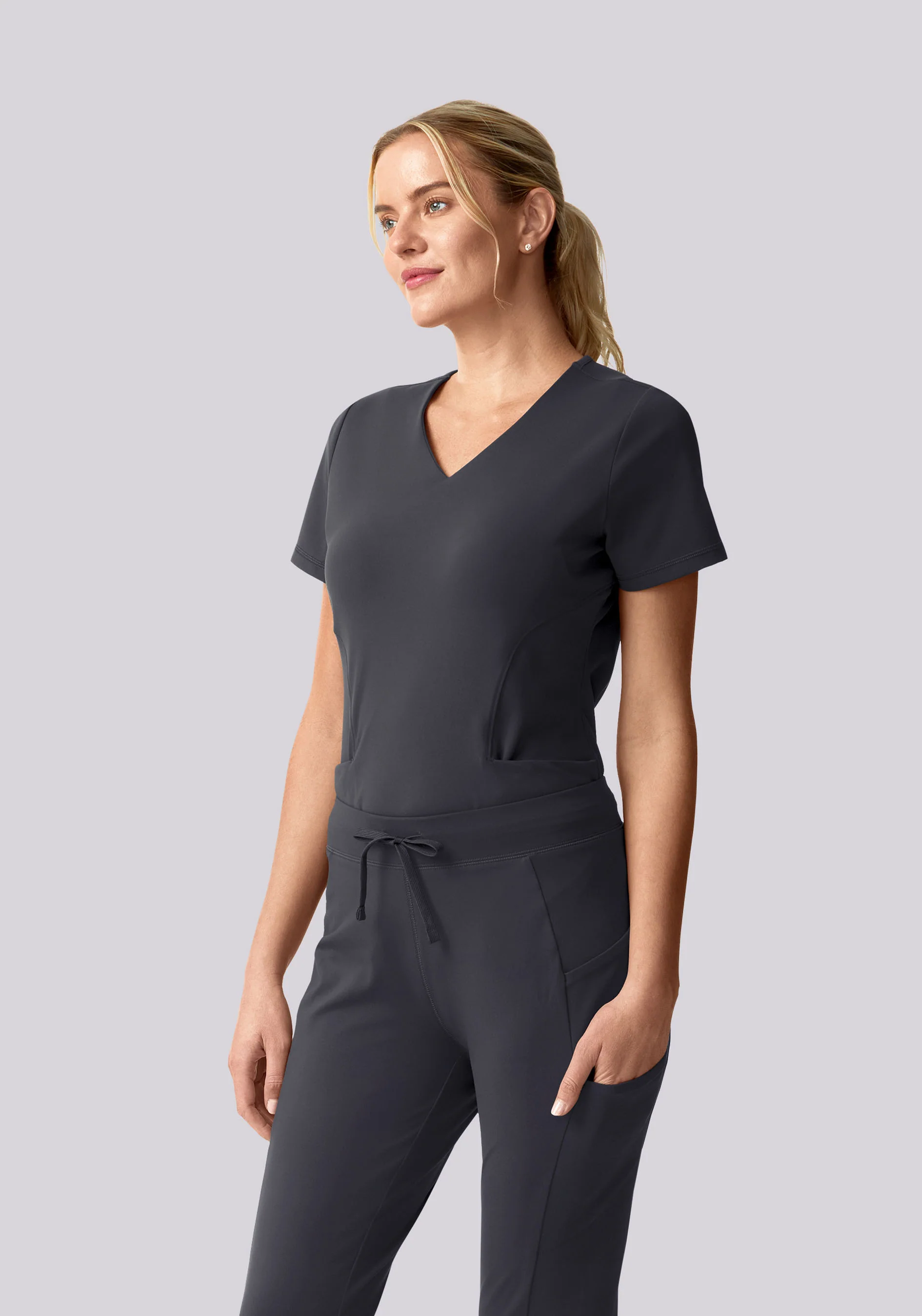 Soft Stretch V-Neck Top Pewter - Image 2