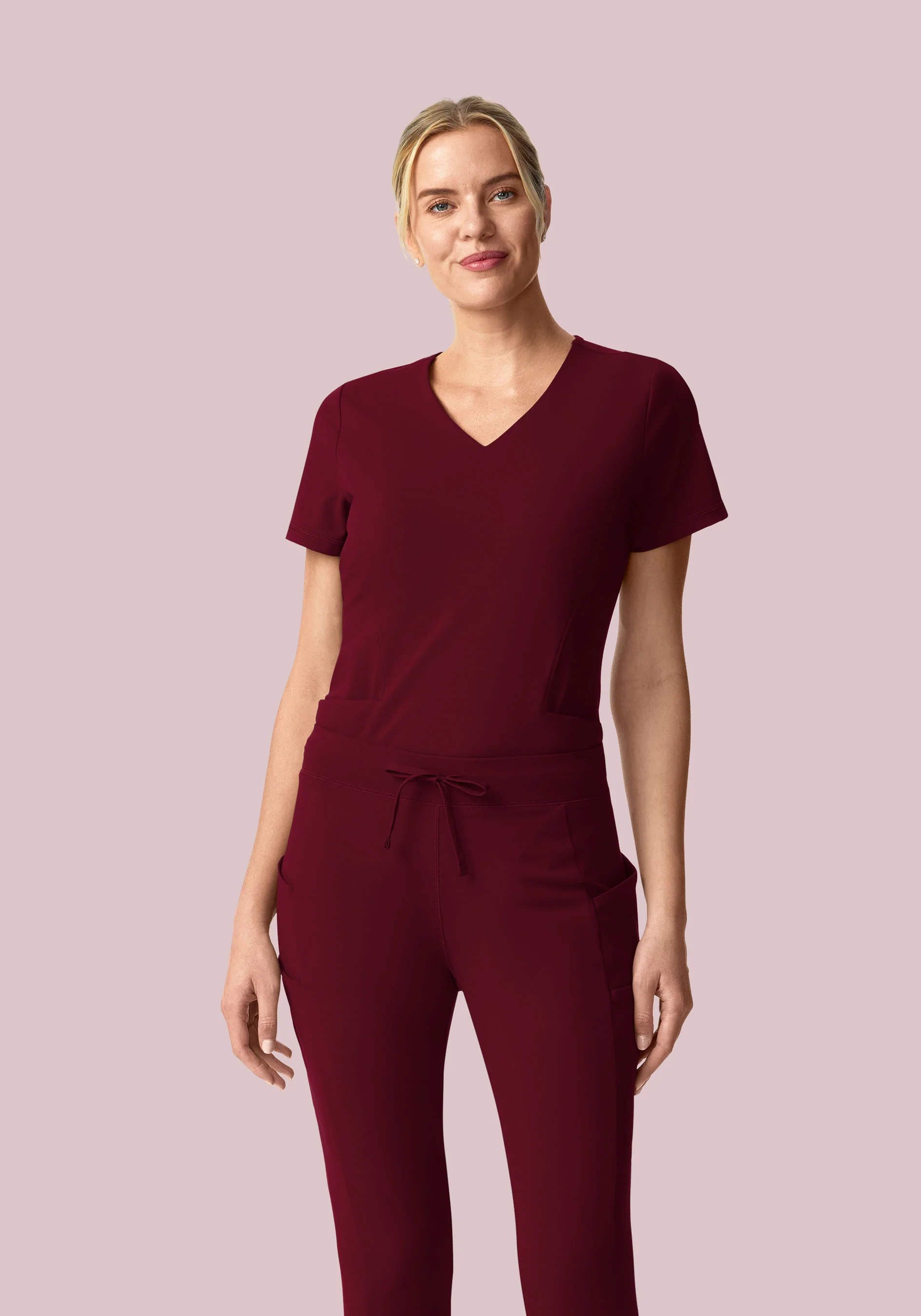 Soft Stretch V-Neck Top Wine - Image 2