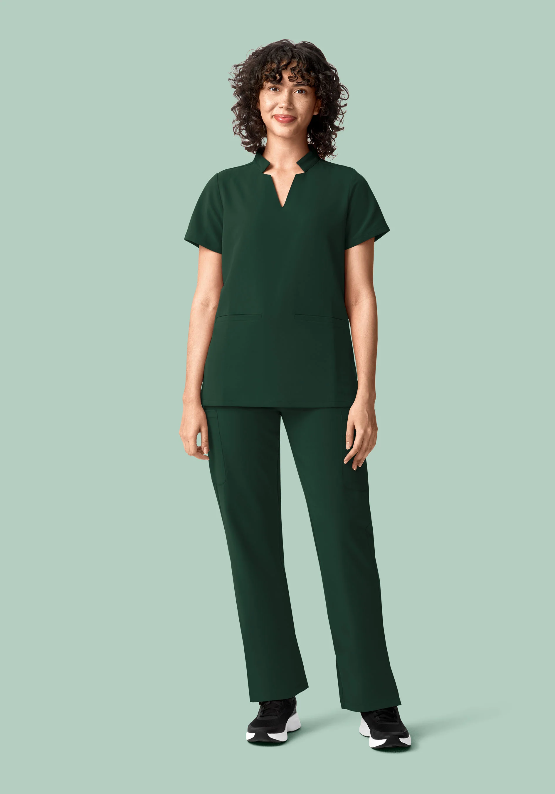 Stand Collar Notch Neck Top Midnight Green - Image 5