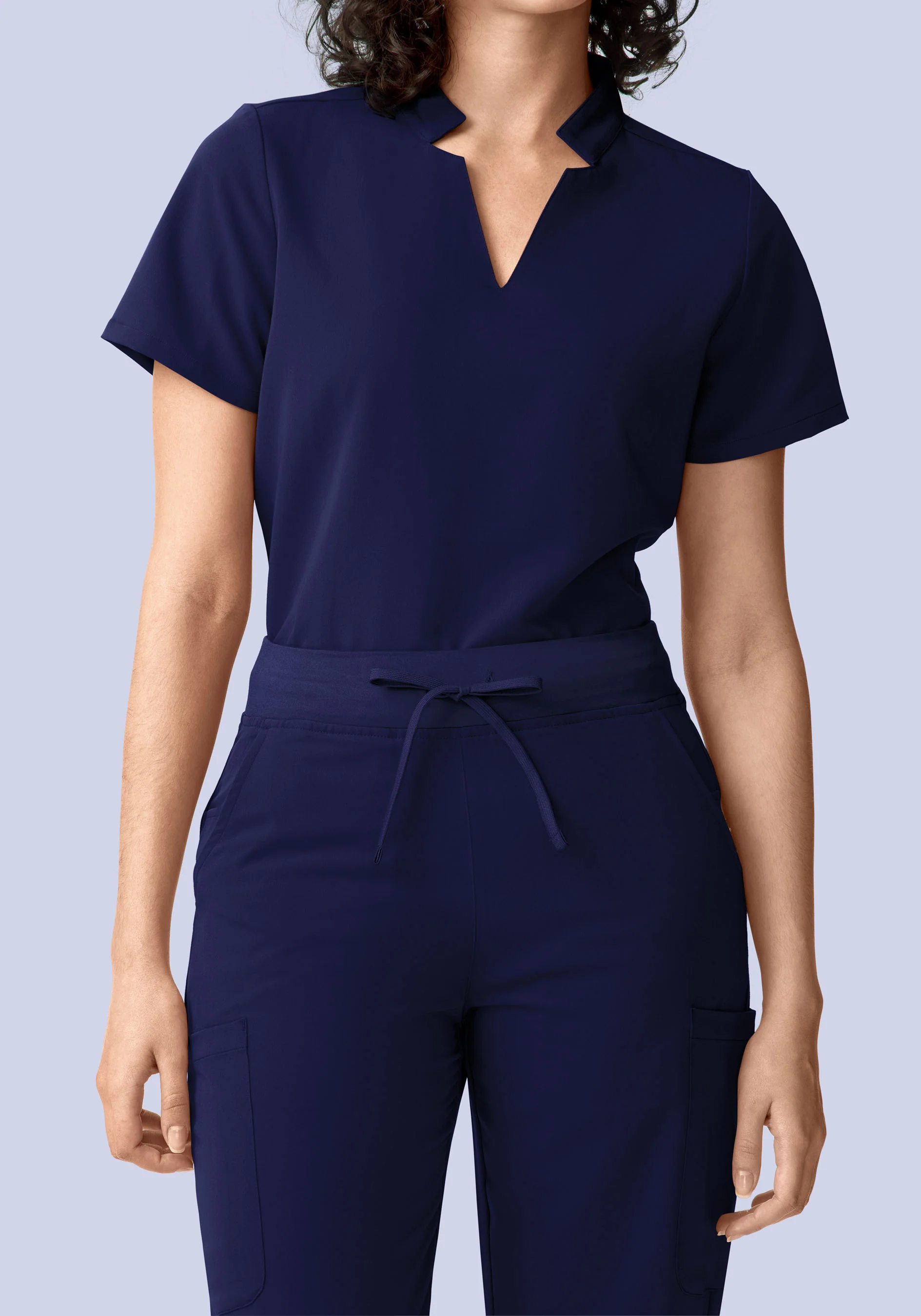 Stand Collar Notch Neck Top Navy - Image 2